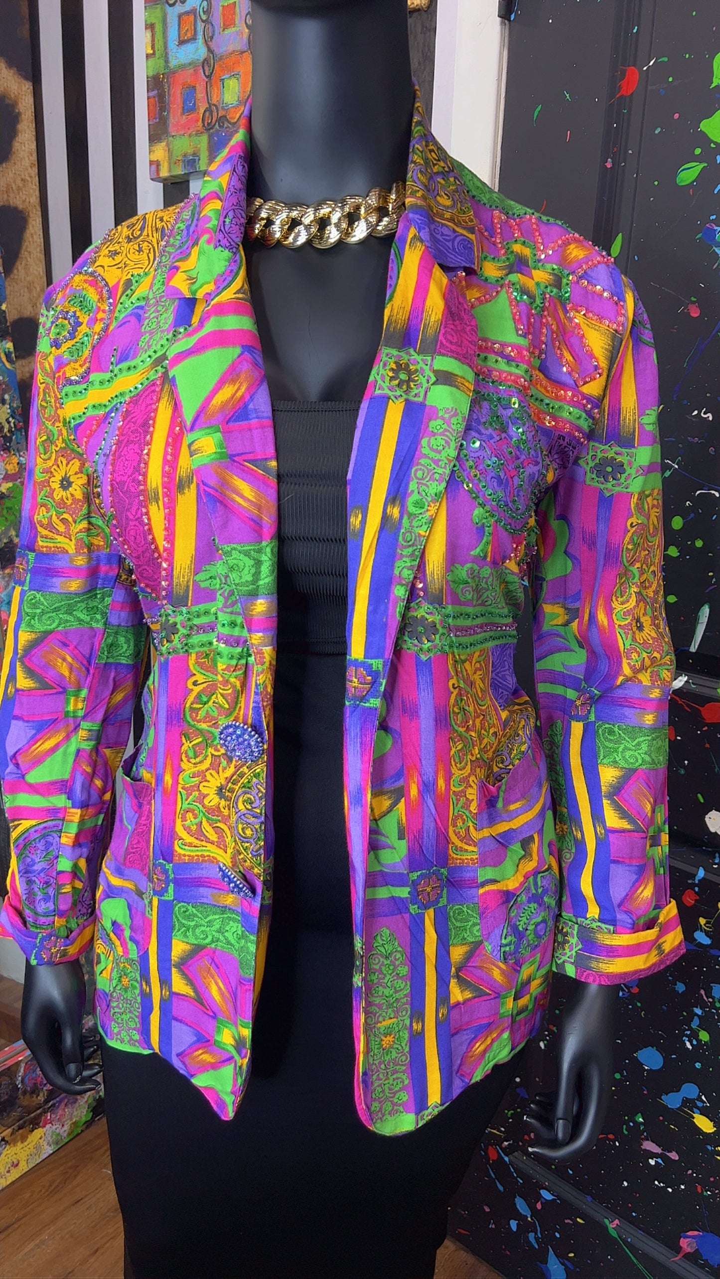 Vintage Abstract & Sequin Rayon Blazer (18)
