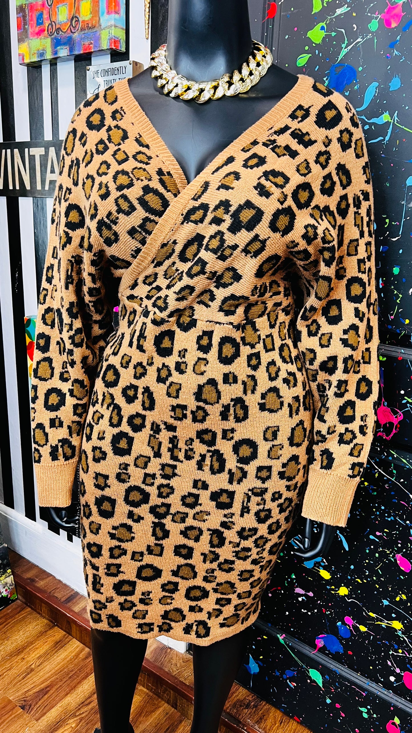 Vintage Inspired Knit Cheetah Dress (20)