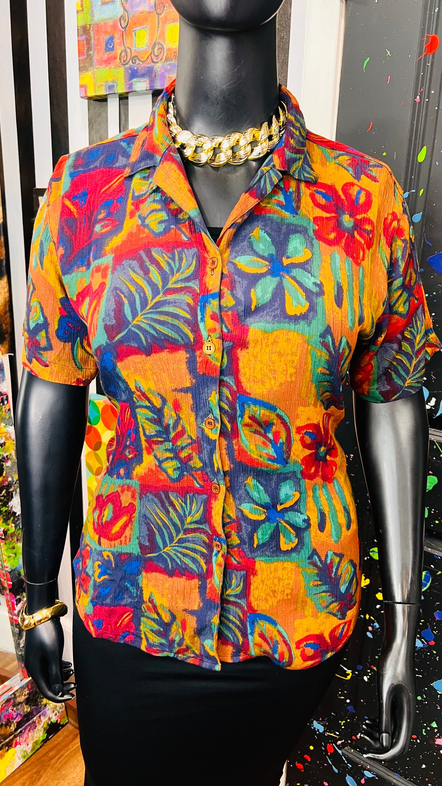 Vintage Tropical Rayon Short Sleeve Blouse (18)