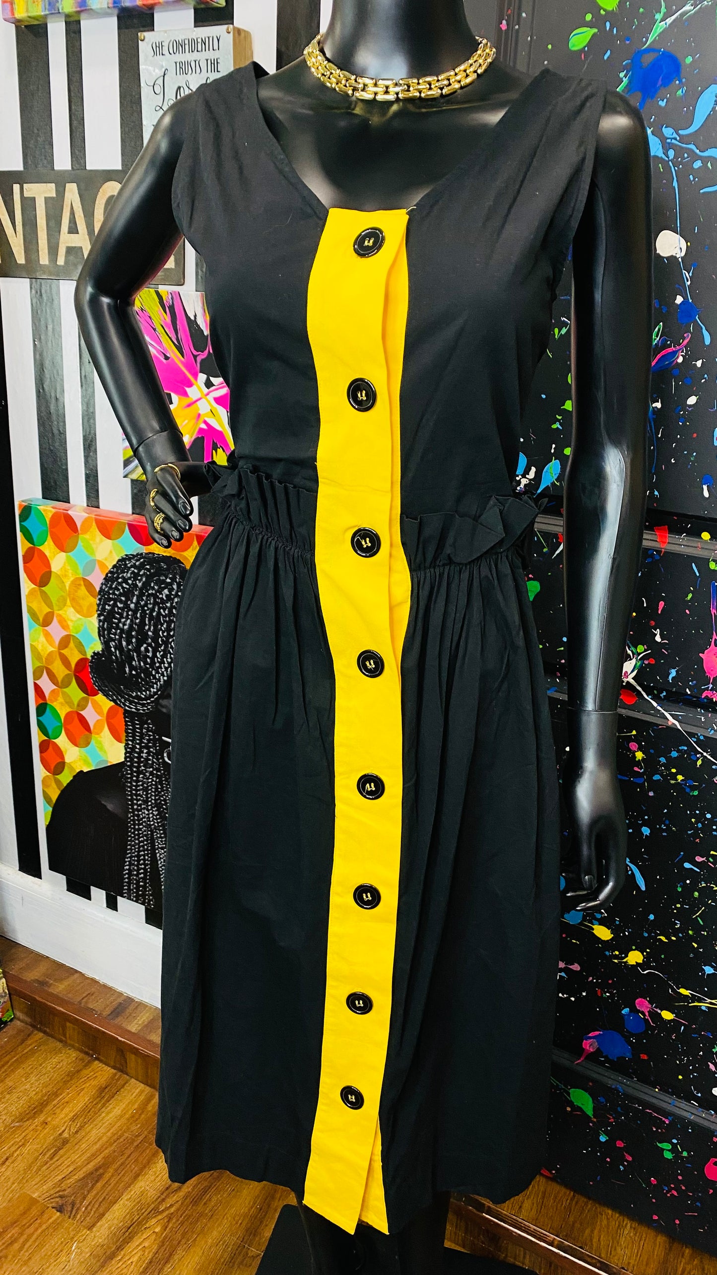 Black & Yellow Paper Bag Waist Dress (12)