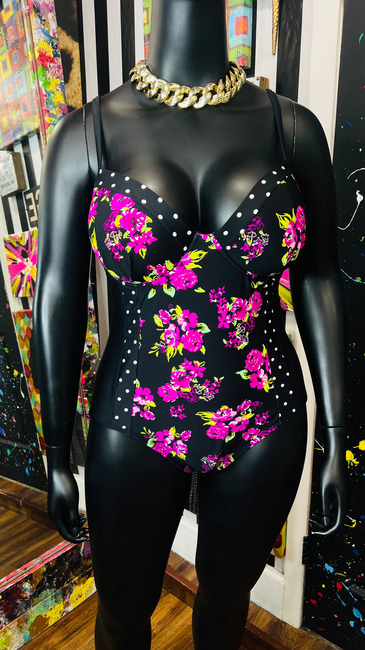 Vintage Polka Dot & Floral Swimsuit (18W/20W)