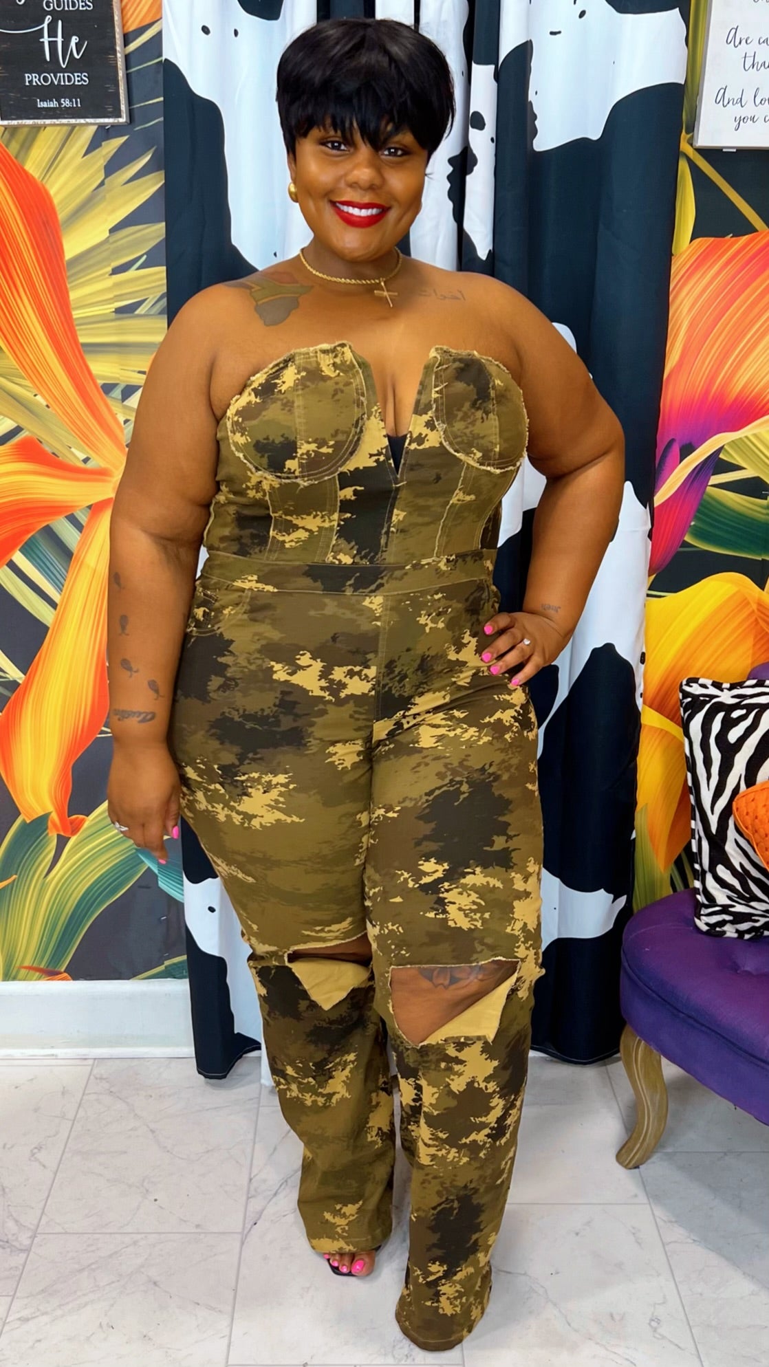 Plus Size Vintage Inspired - Camo Cutie Jumpsuit