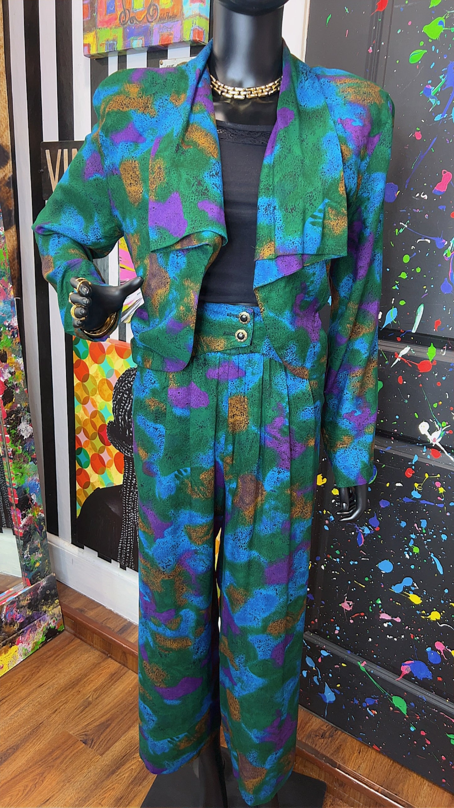 Vintage Abstract Rayon Pants Set (14)