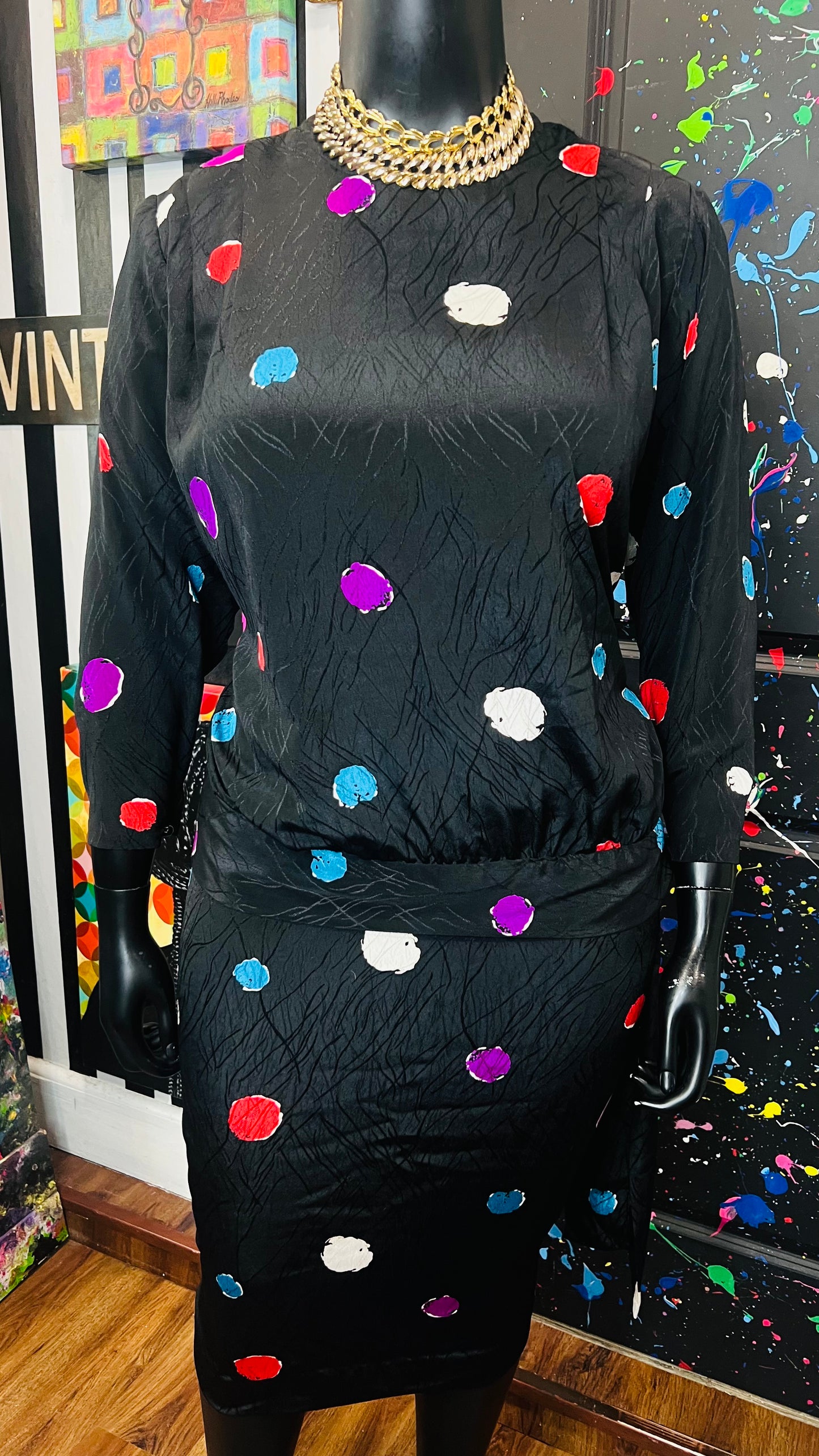 Vintage Polka Dot ColorBlock Skirt Set (14)