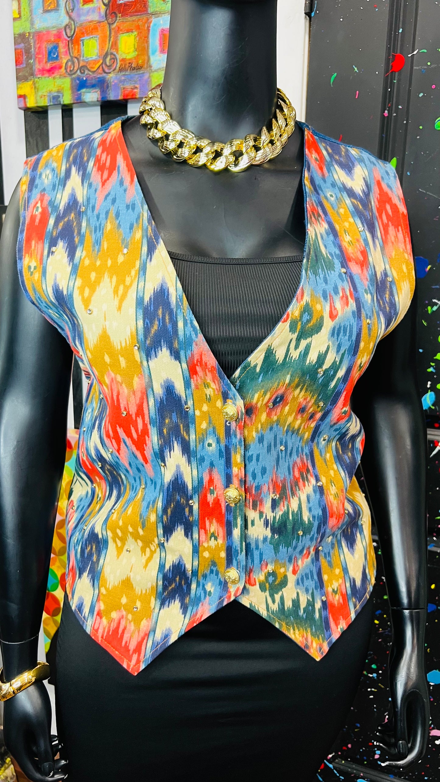 Vintage Abstract Jeweled Denim Vest (14)