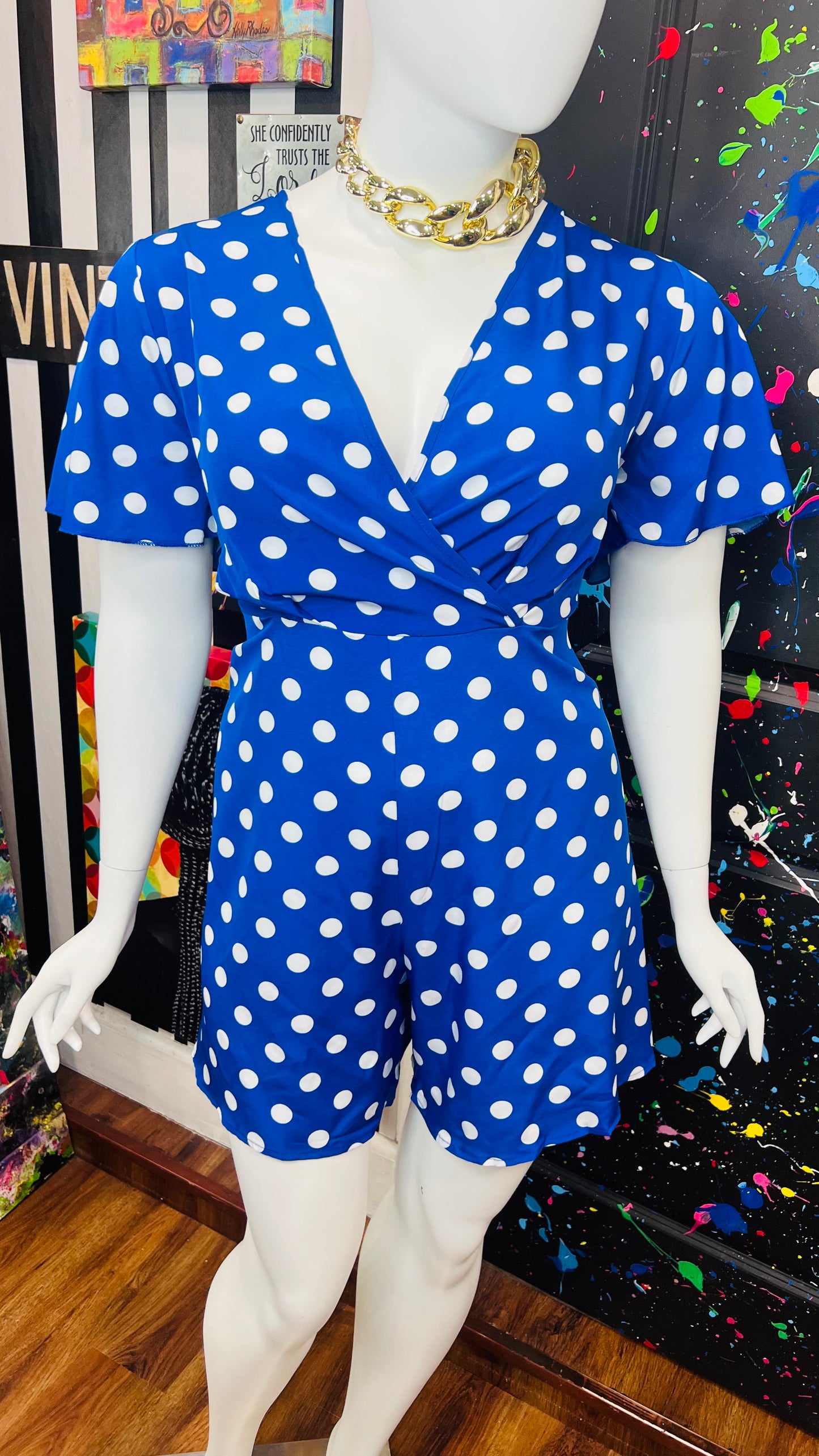 Blue & White Polka Dot Romper (18/20)