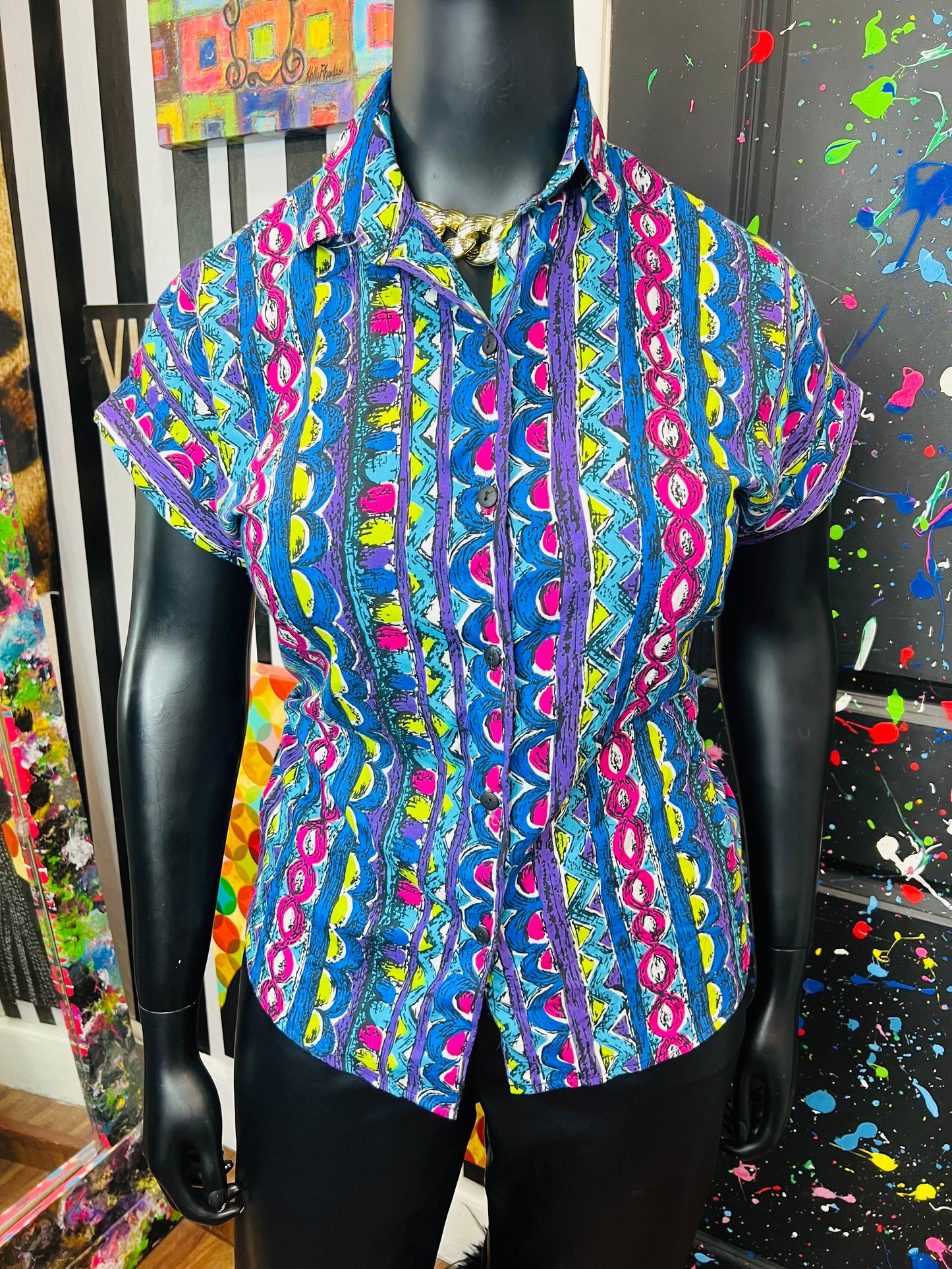 Vintage Abstract 80’s Blouse (16/18)