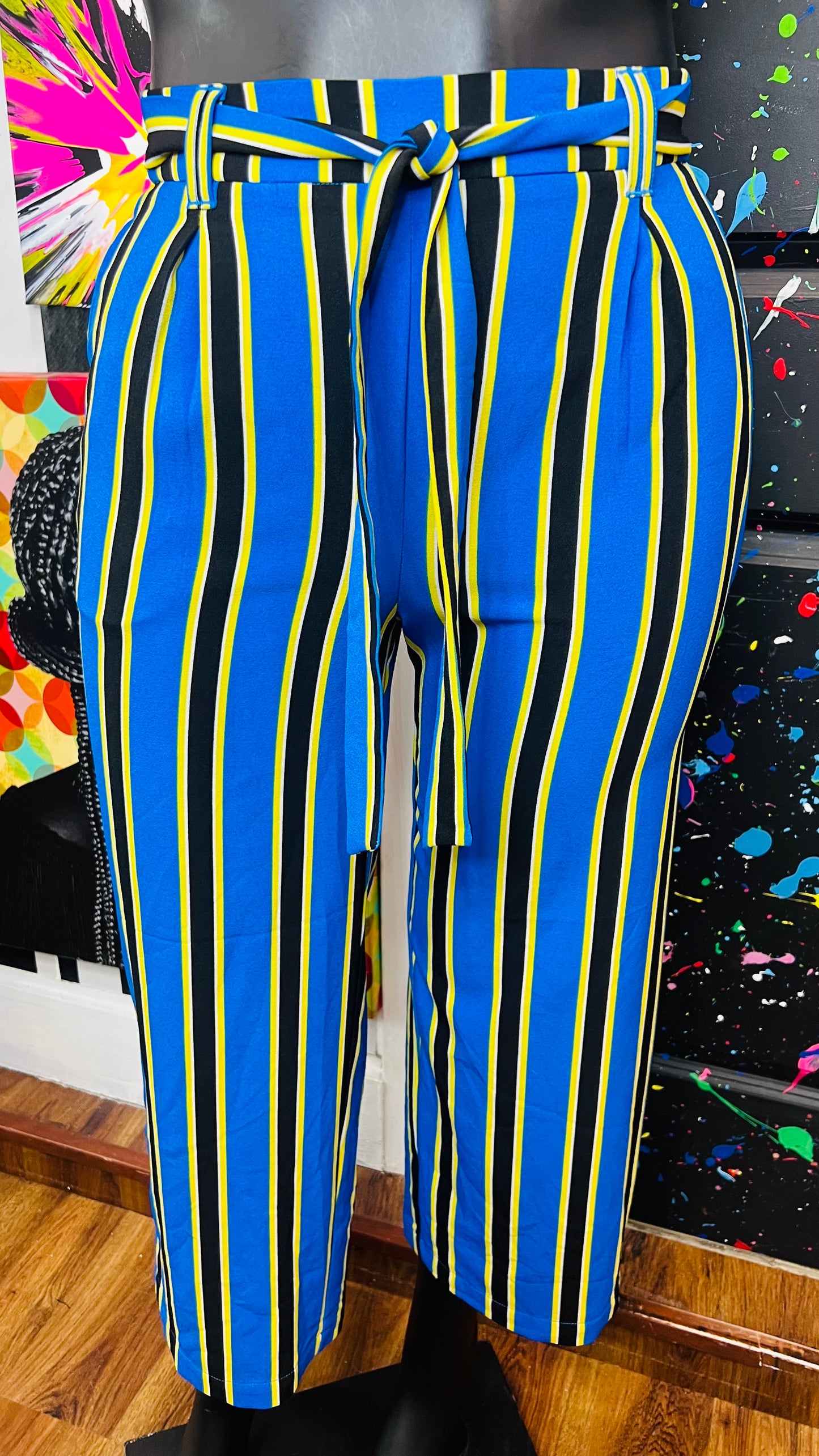 Ashley Stewart New w/ Tags Yellow Black & White Striped Capris (14/16)