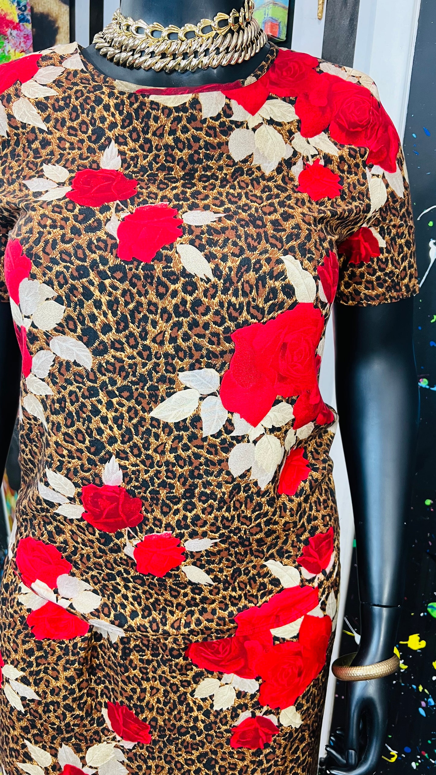 Vintage Rayon Animal Print & Rose Skirt Set (12)