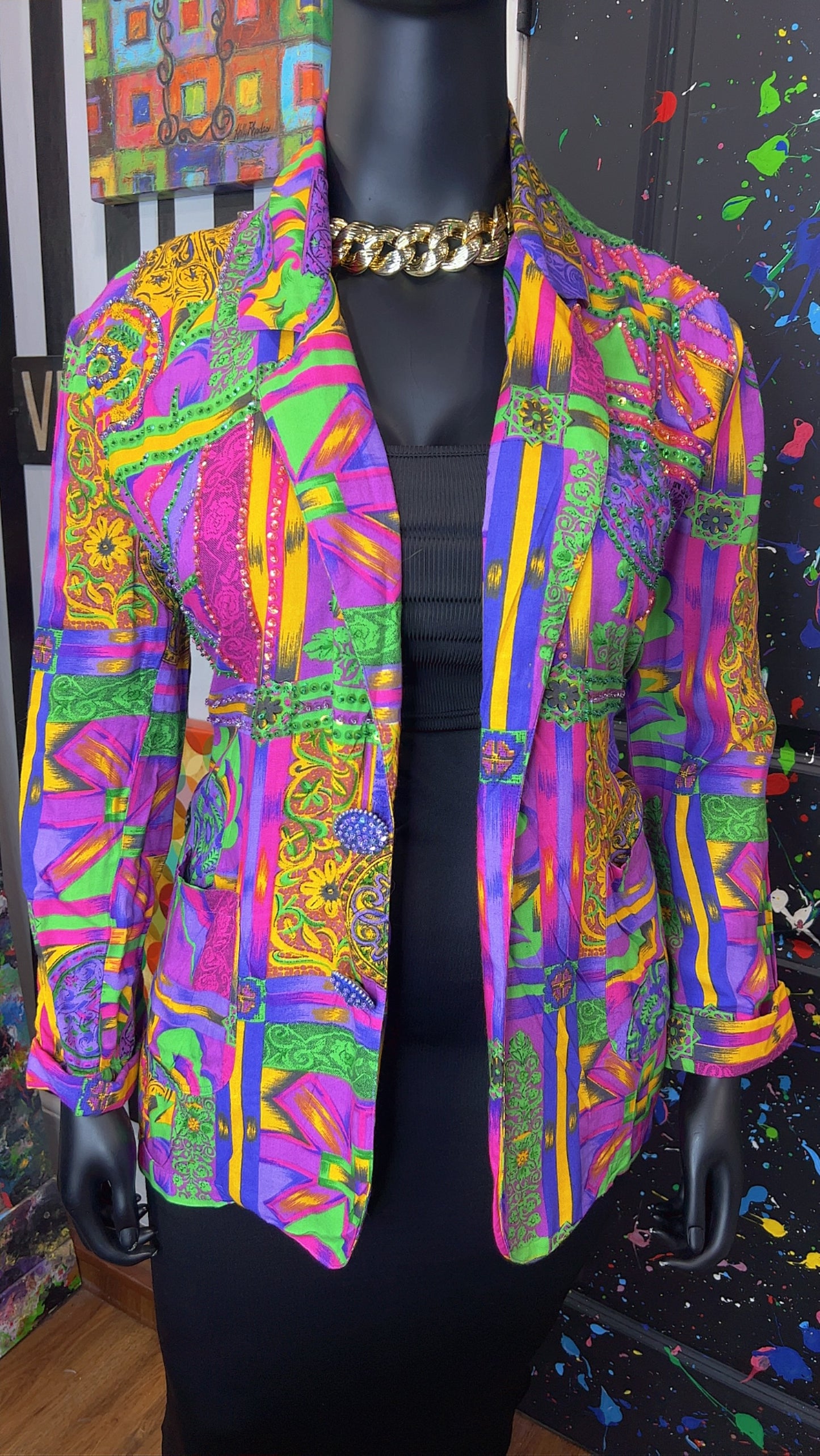 Vintage Abstract & Sequin Rayon Blazer (18)