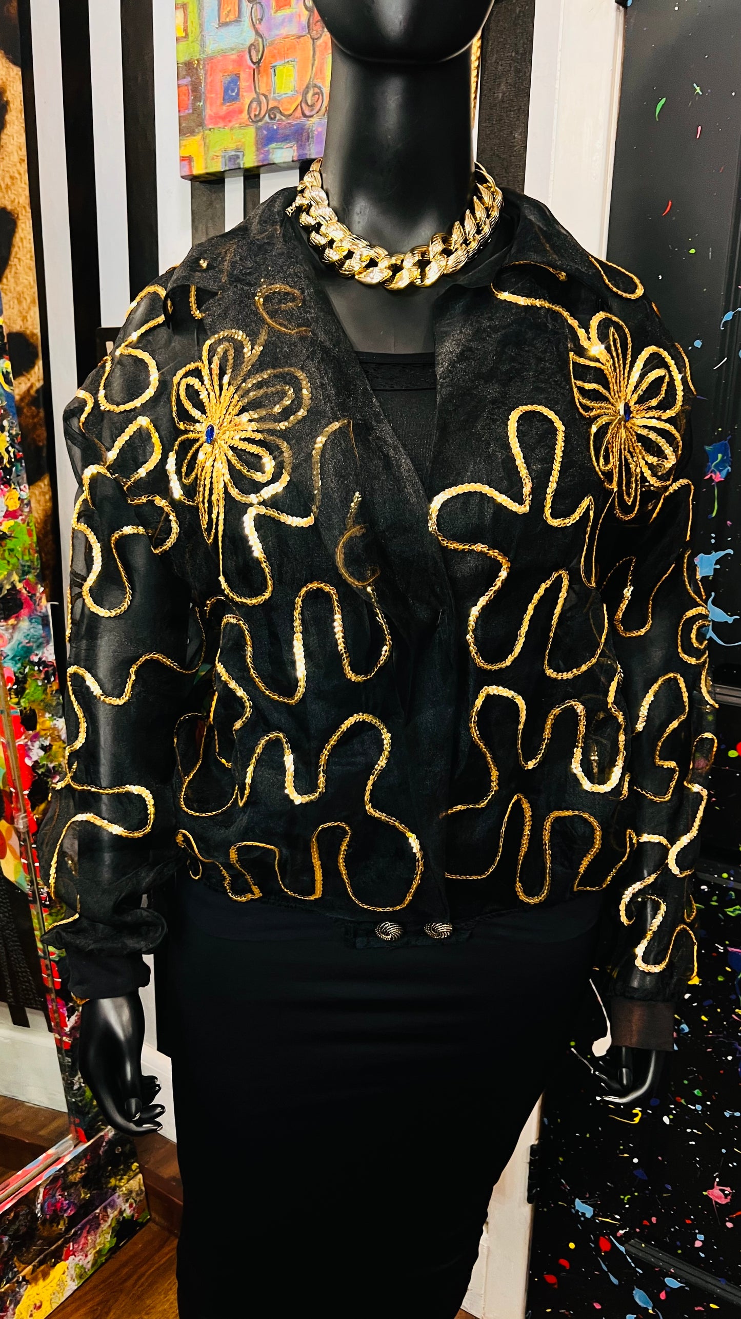 Vintage Sheer Black Jeweled Embroidered Top (22/24)