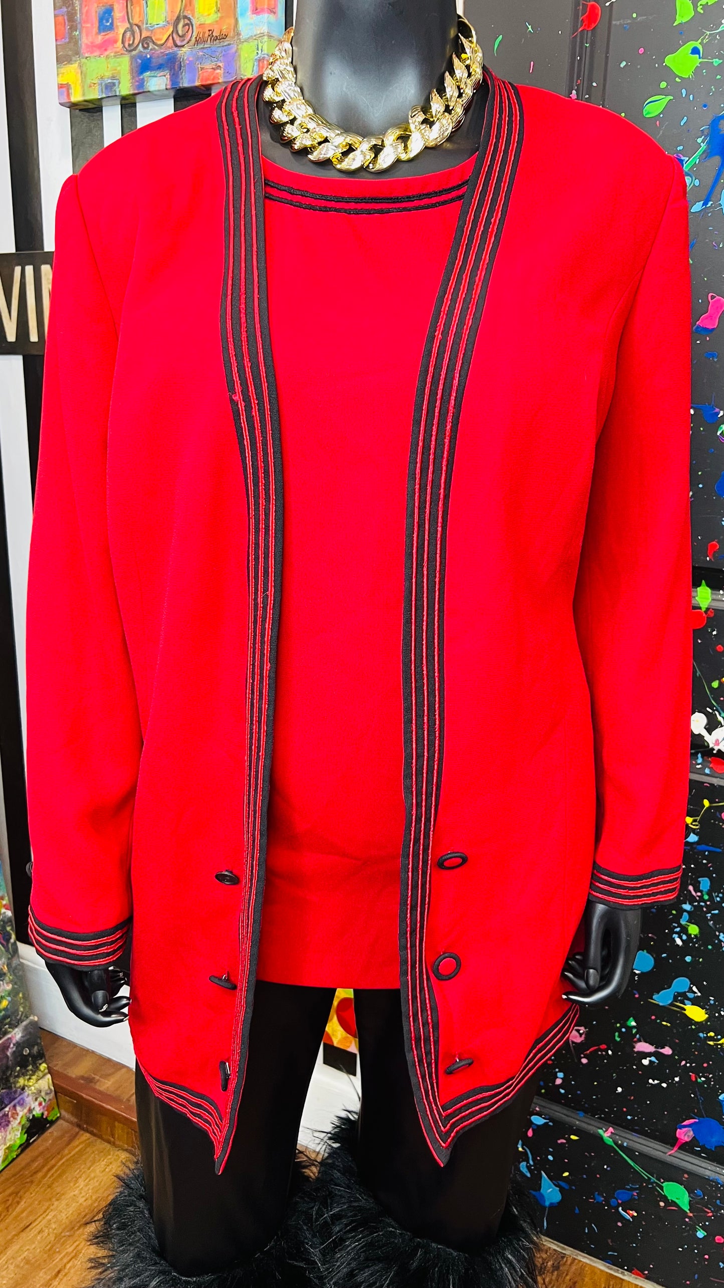 Vintage Red & Black 2 Piece Blouse & Blazer (24)