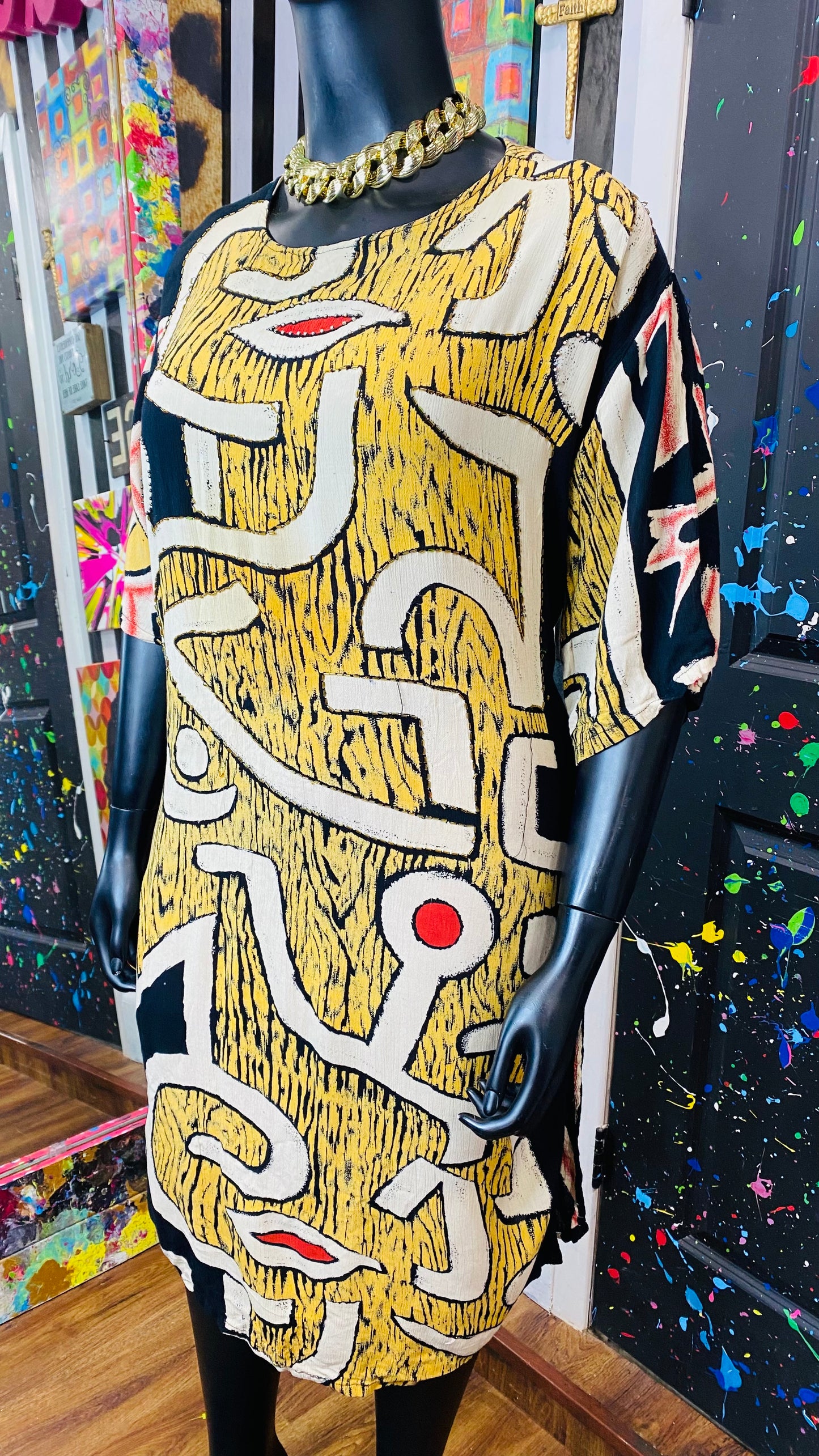 Vintage Traditional African Print Tunic- High Splits on Side (22)