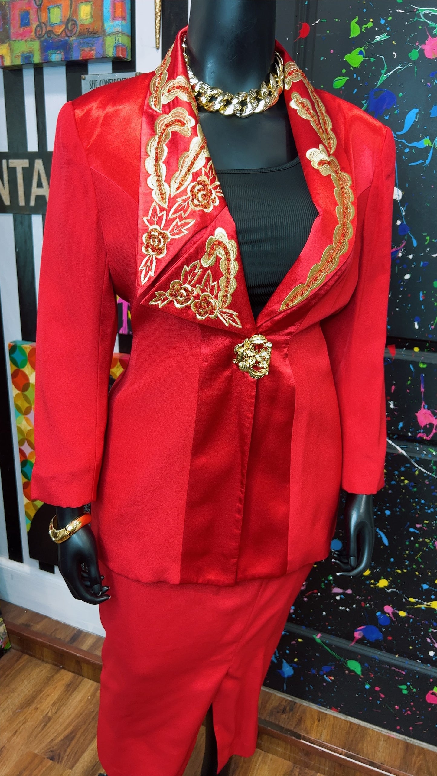 Vintage Red & Gold Skirt Suit (20)