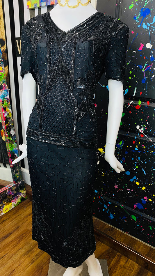 Vintage Black Sequin Skirt Suit (14)