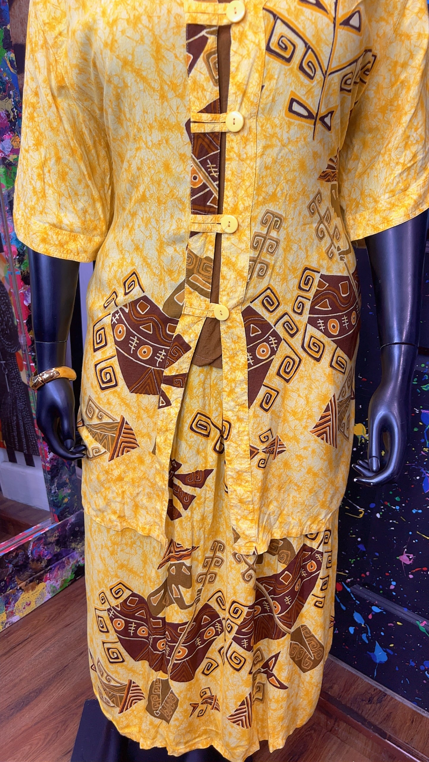Vintage Rayon Tribal Yellow Skirt Set (18)