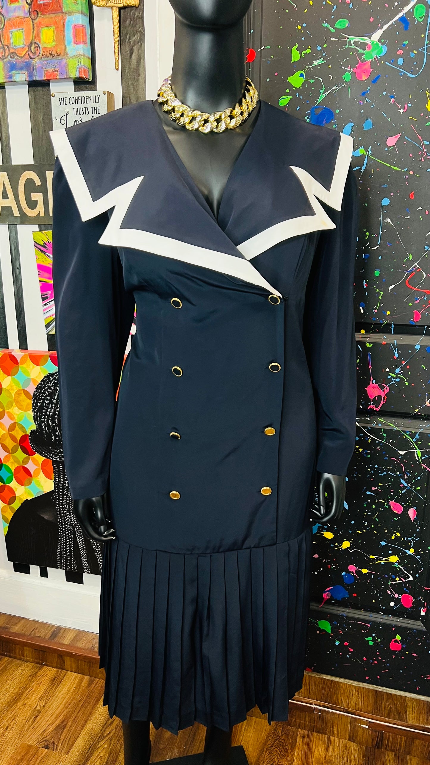 Vintage Navy Blue & White Dress (22)