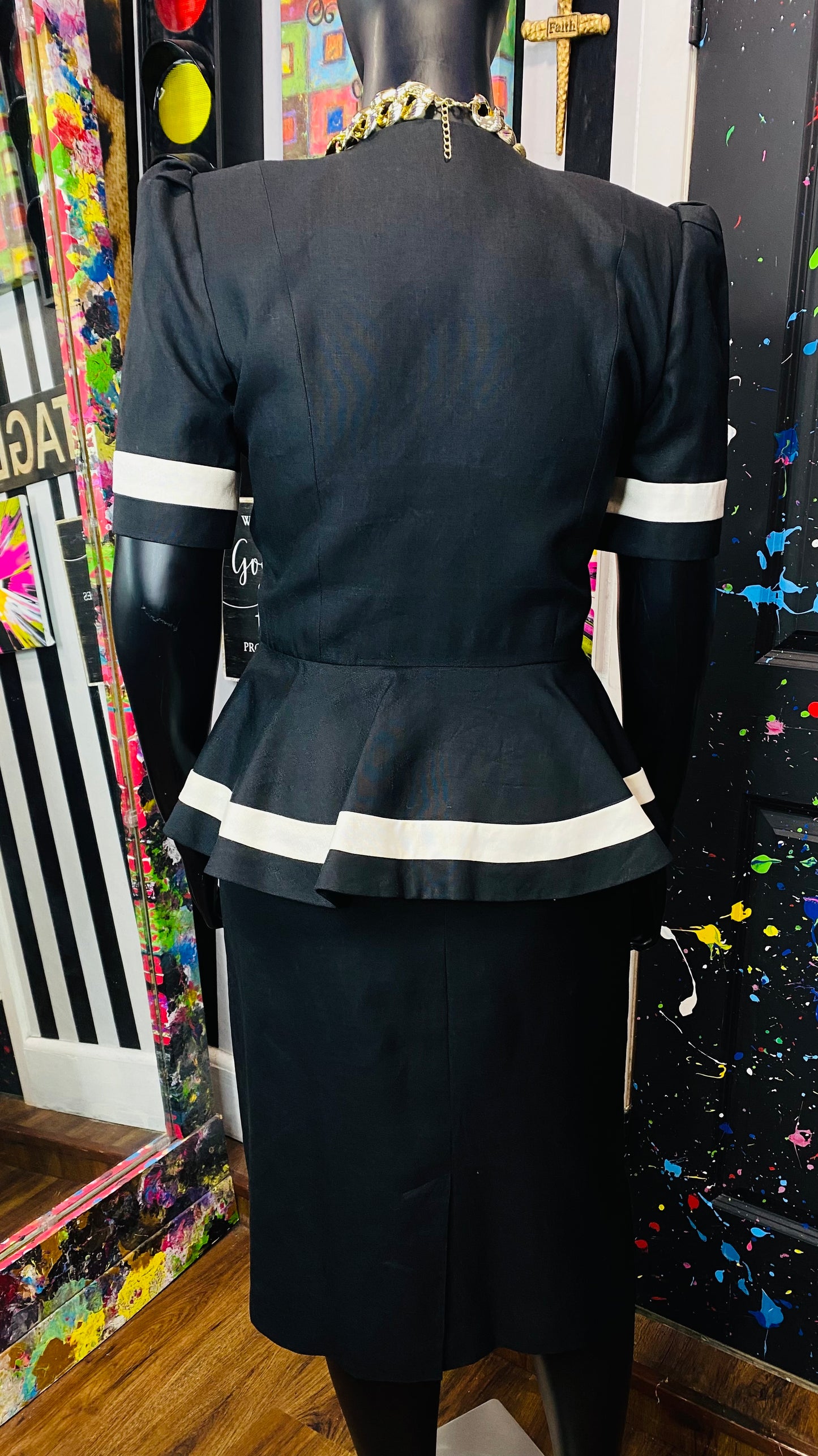 Vintage Black Peplum & White Dress (14)