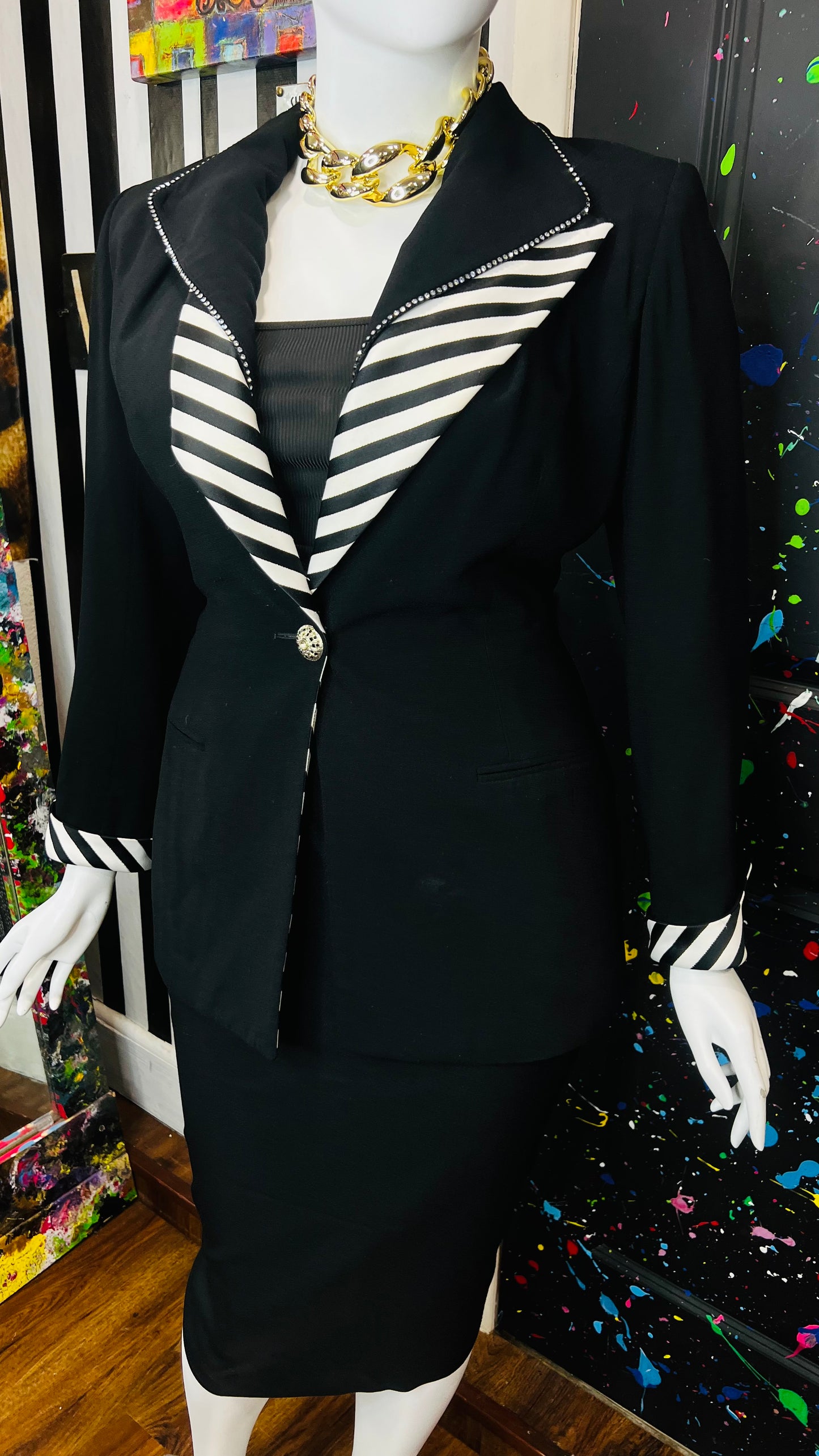Vintage Black & Zebra Print Skirt Suit (16)