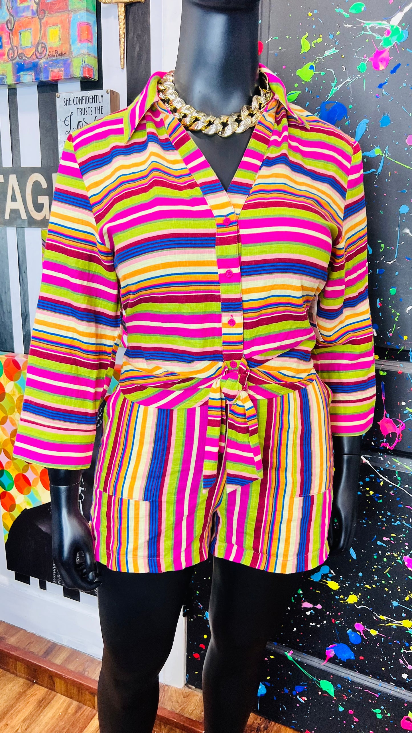 New w/Tags Striped Linen Set (14)