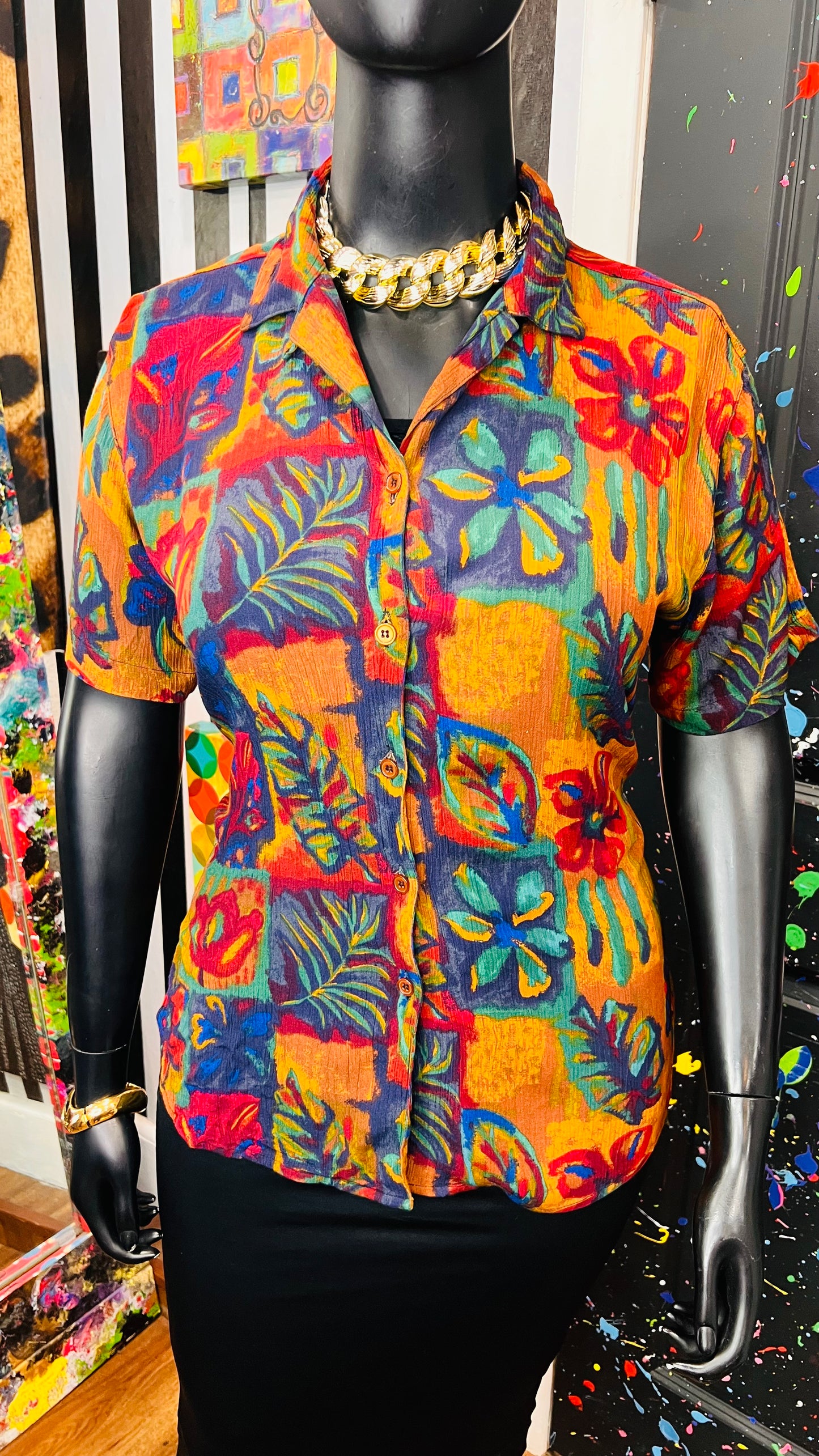 Vintage Tropical Rayon Short Sleeve Blouse (18)