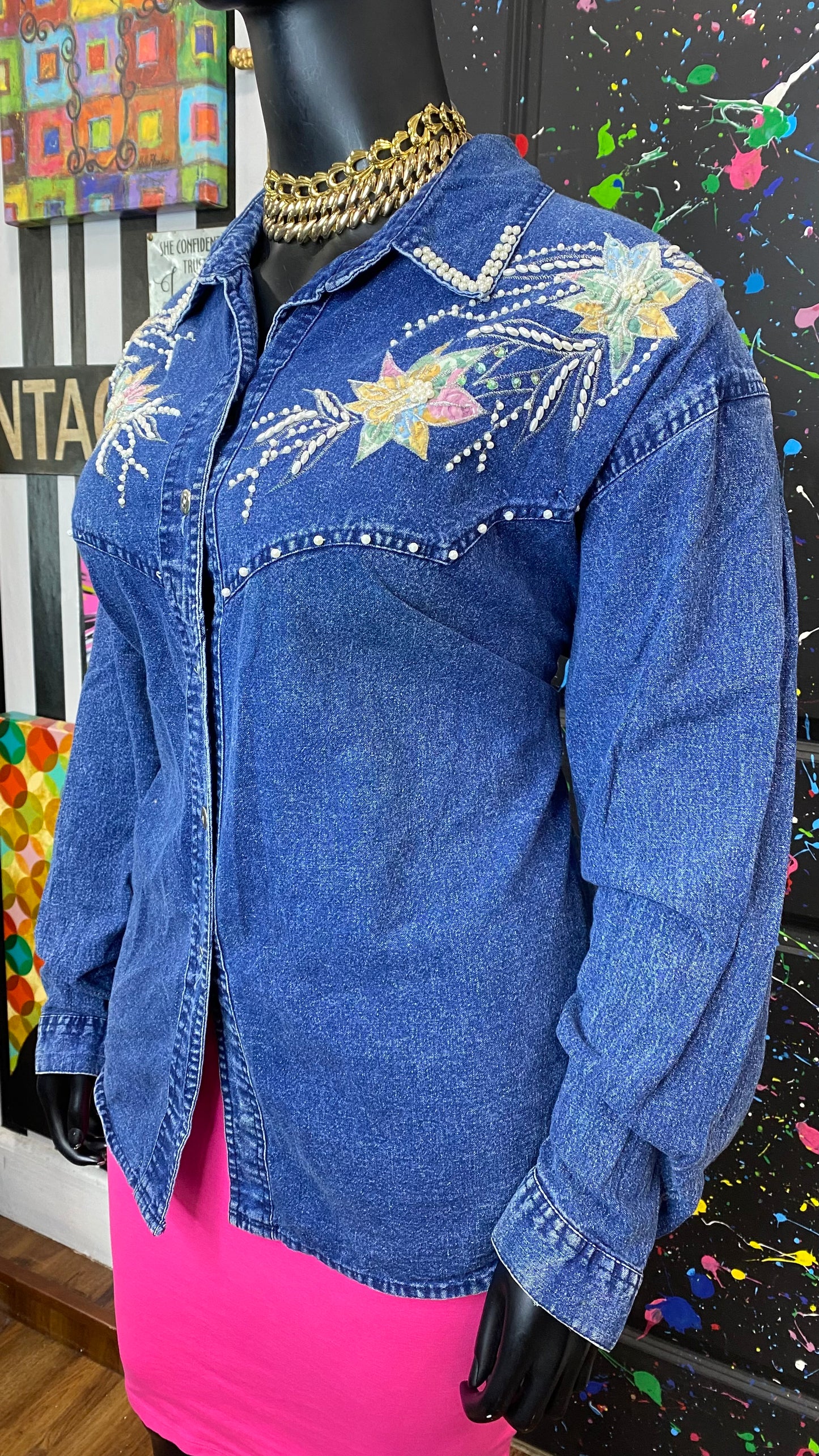 Vintage Denim Embellished Blouse (24/26)