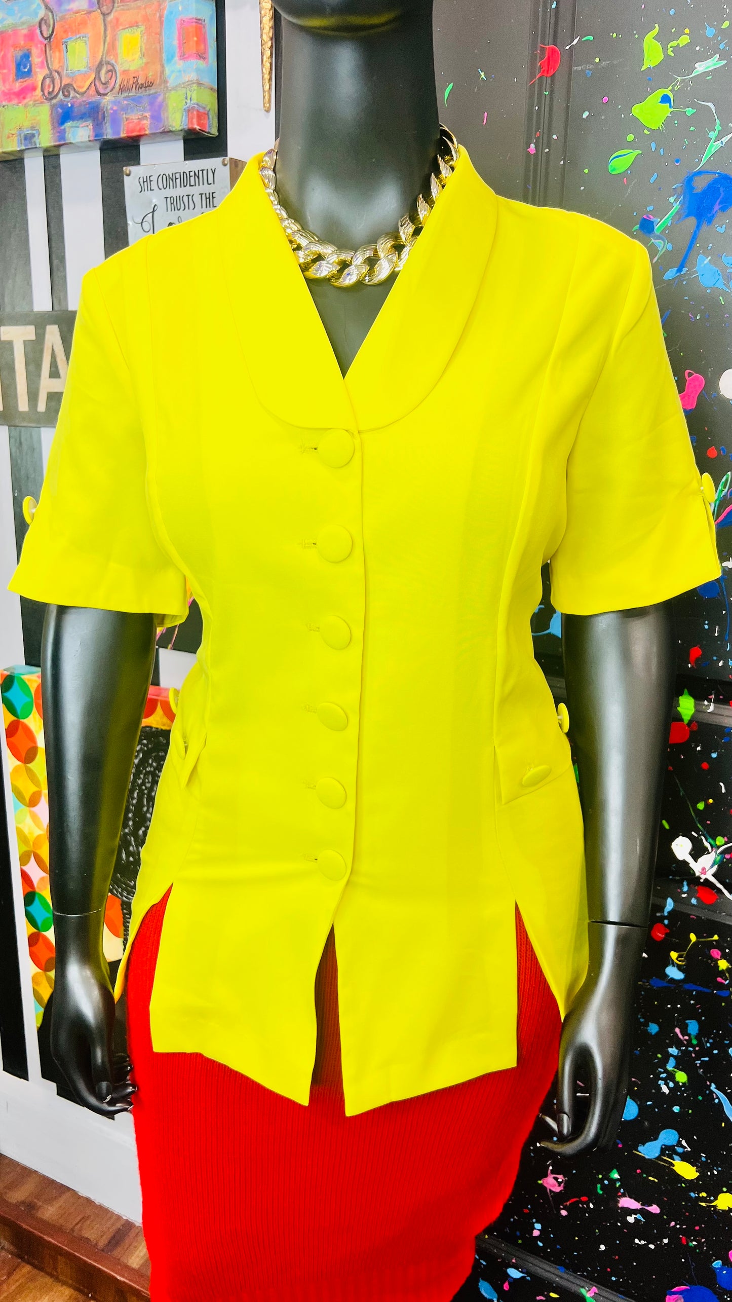 Vintage Yellow Blazer Blouse (18W)