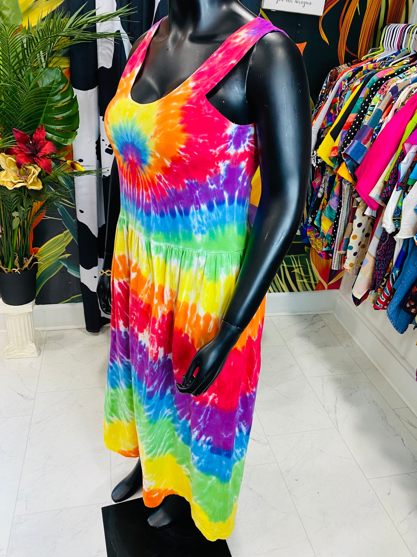 Vintage Sleeveless Tie-Dyed Dress