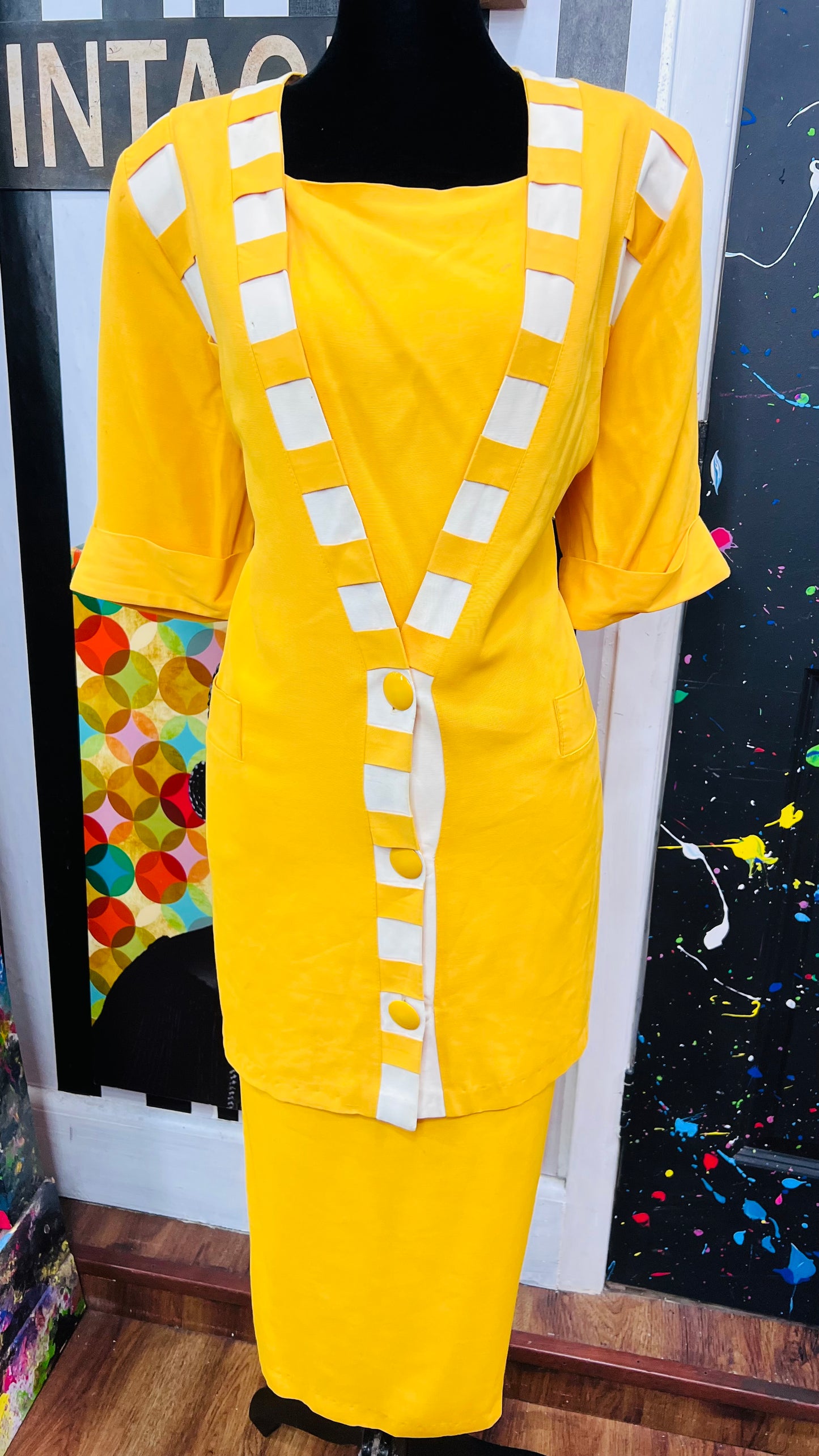 Vintage Yellow & White Skirt Suit (12/14)