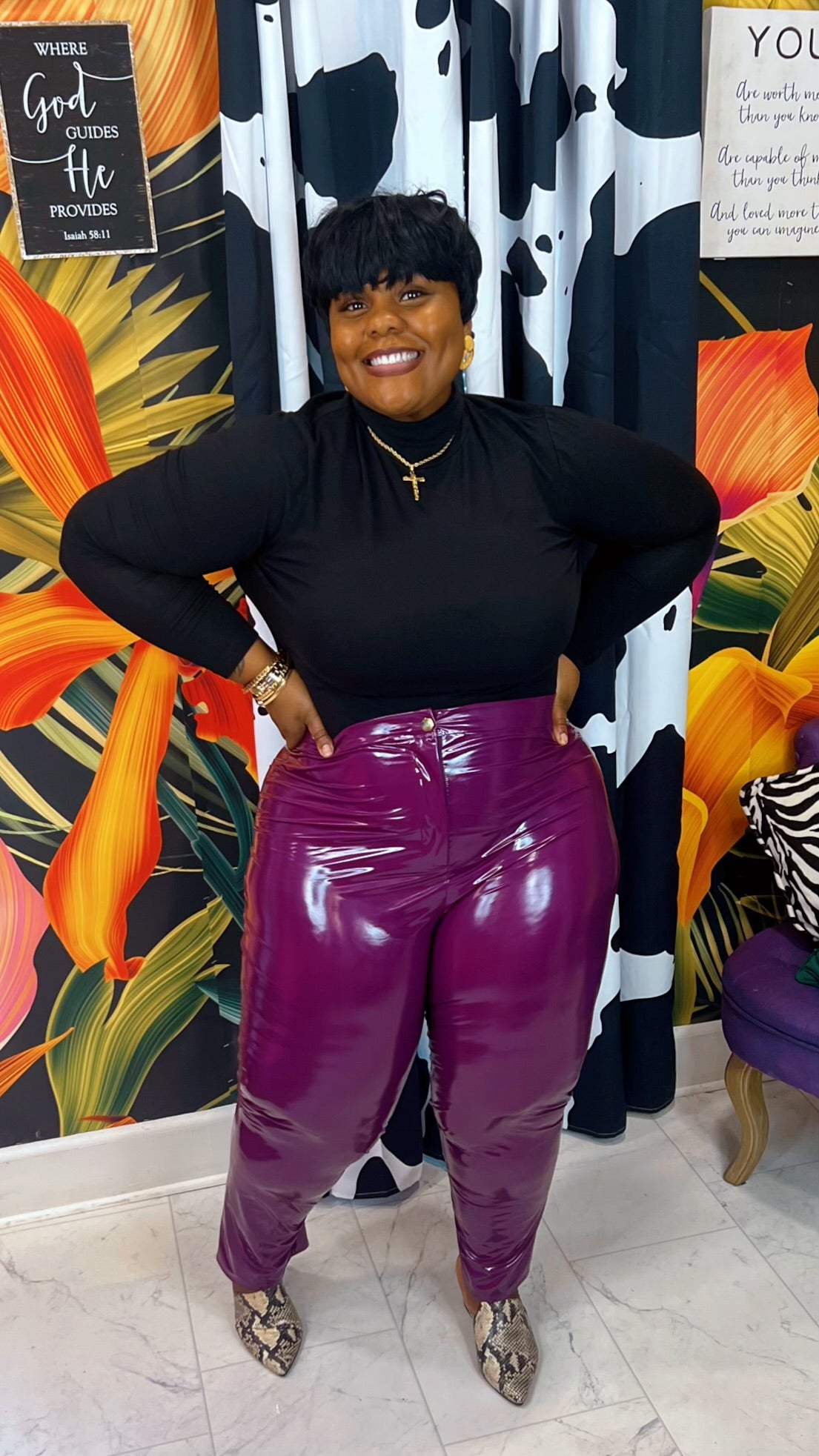 Plus Size Vintage Inspired Leather Pants - Purple