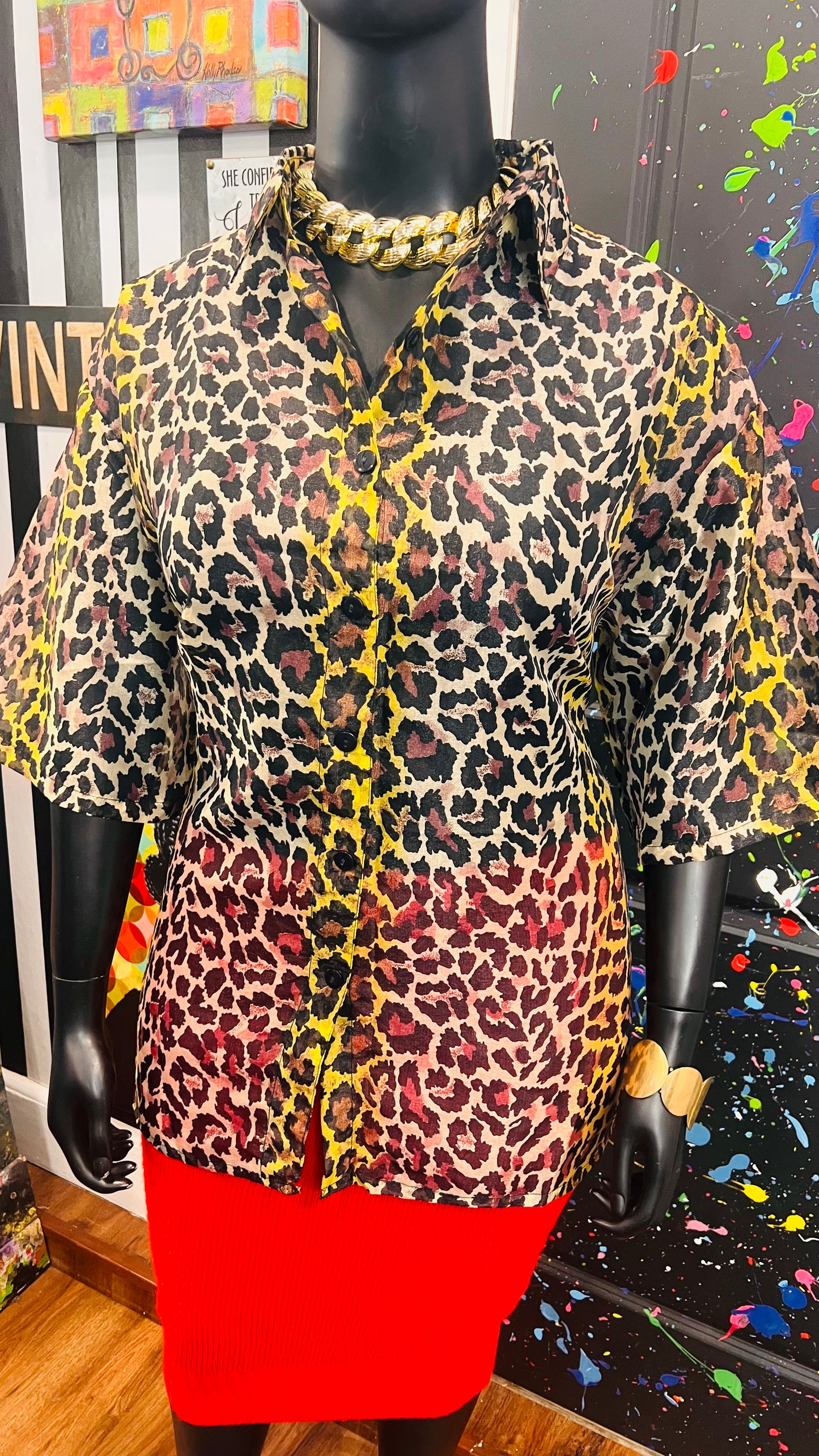 Vintage Deadstock - New w/Tags Sheer Animal Print Blouse (22)