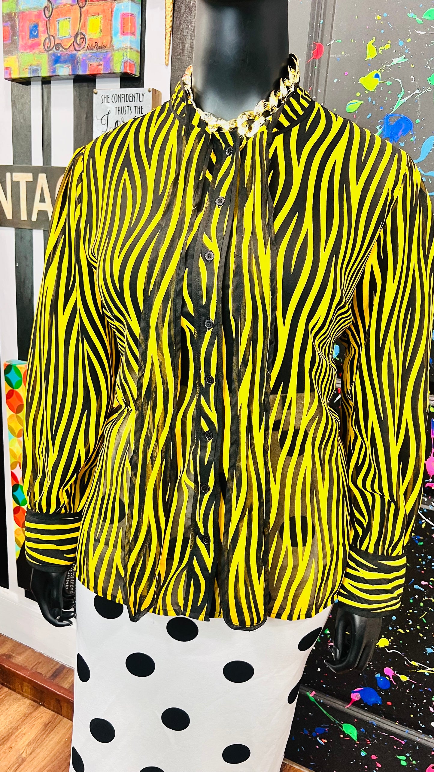 Vibtage Inspired Yellow & Black Tie Bow Blouse (18)