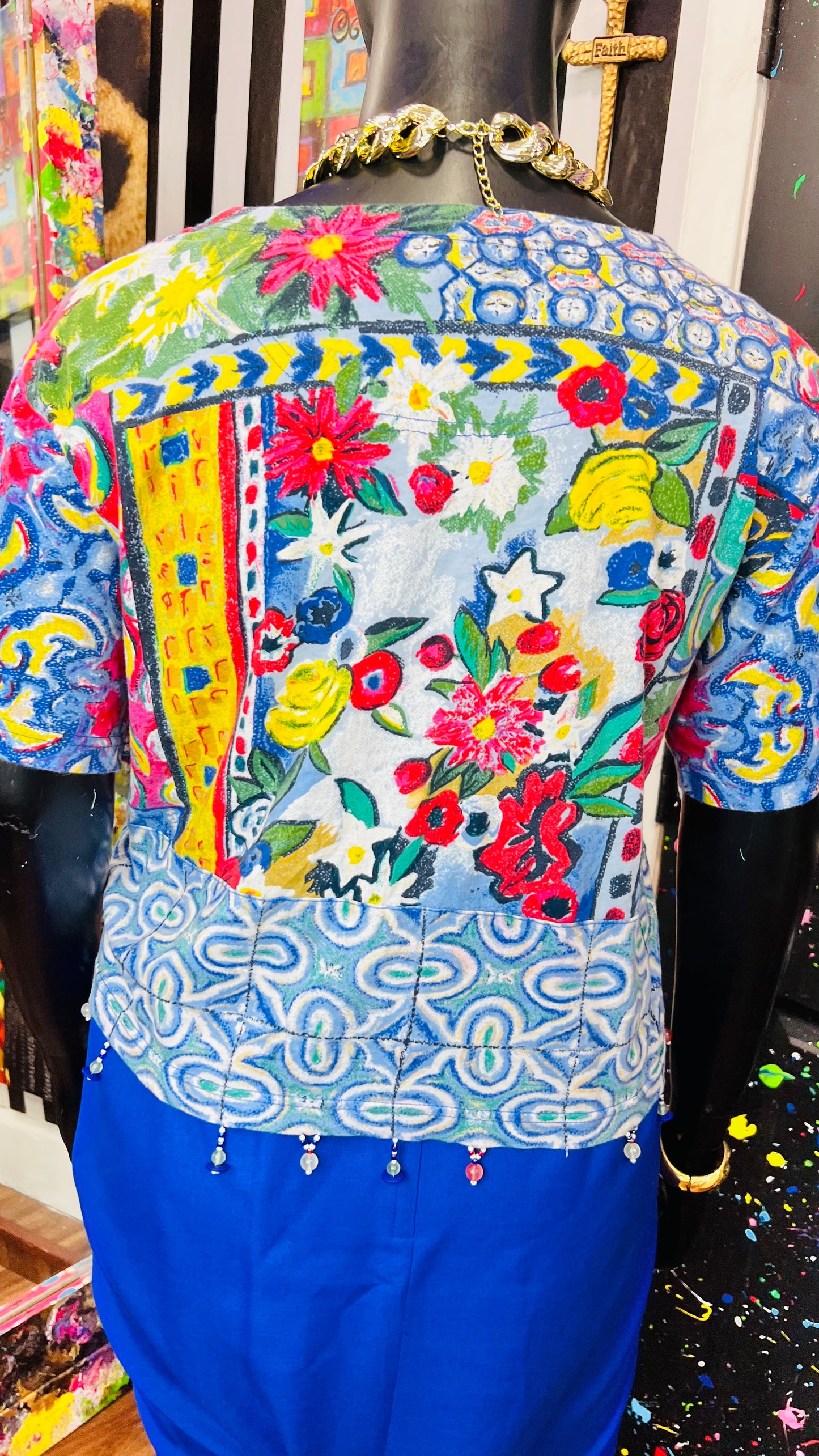 Vintage Carole Little Abstract Cotton Cropped Blouse (16/18)