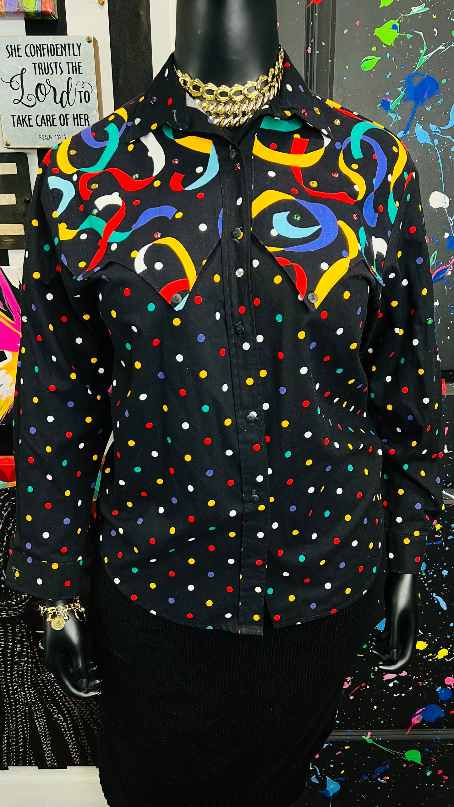 Vintage Colorblock Jeweled Western Blouse (14)