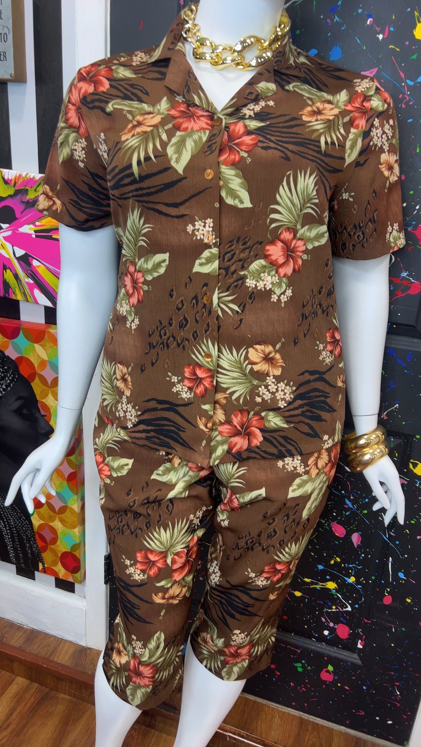 Vintage Brown Floral Capri Set (16)