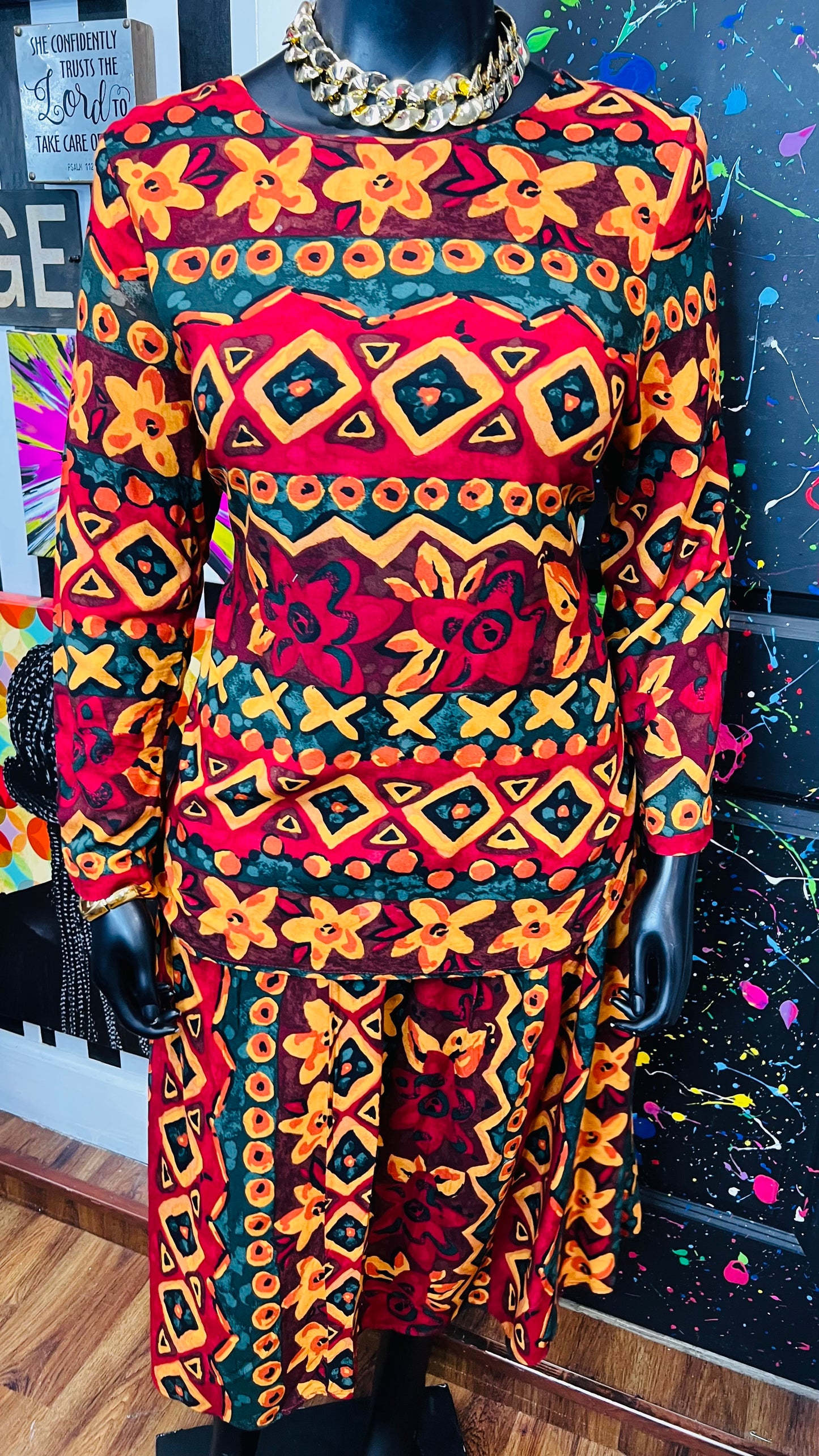 Vintage Abstract Rayon Skirt Set (16)
