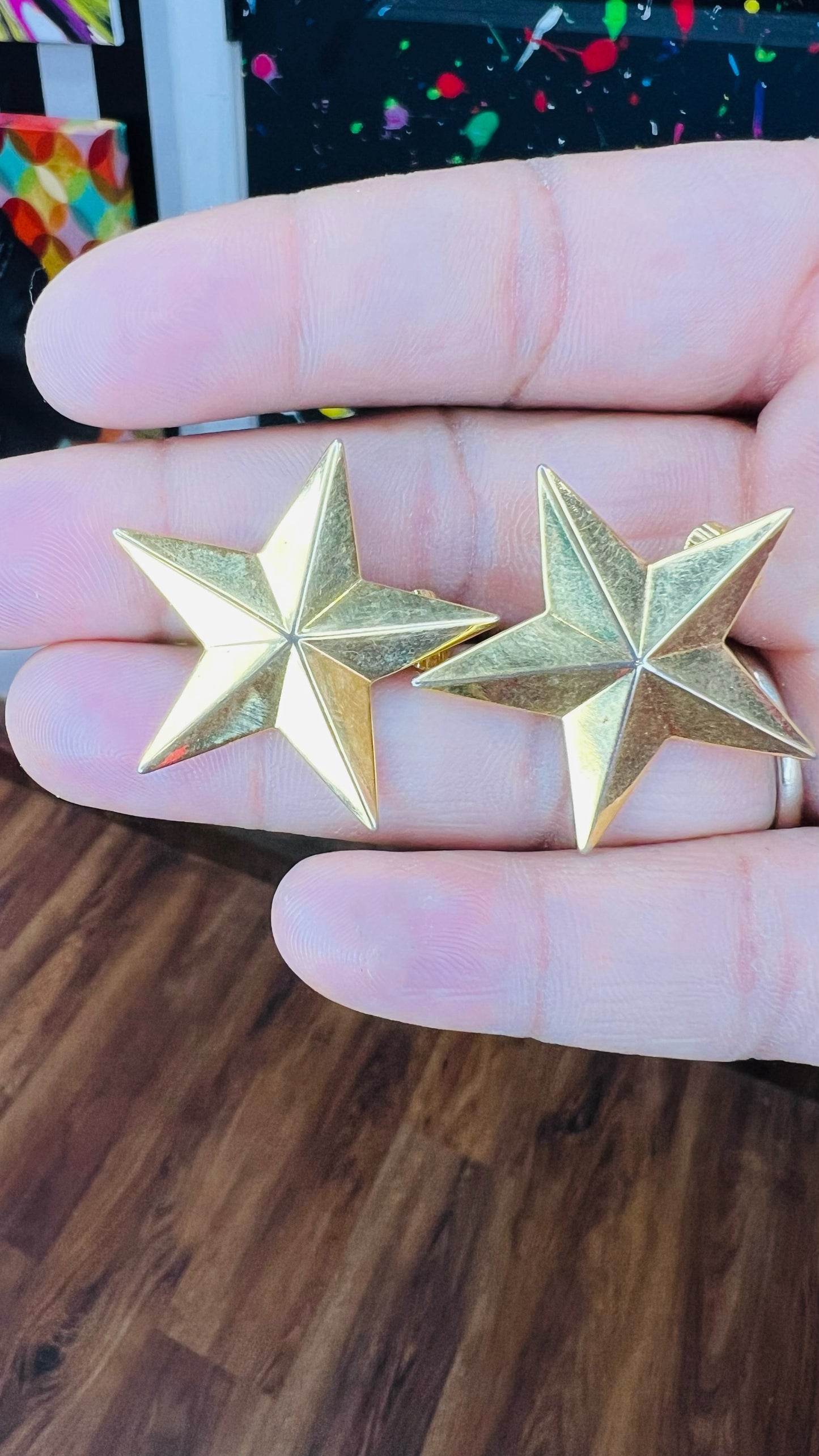 Vintage Metal STAR Clip On Earrings