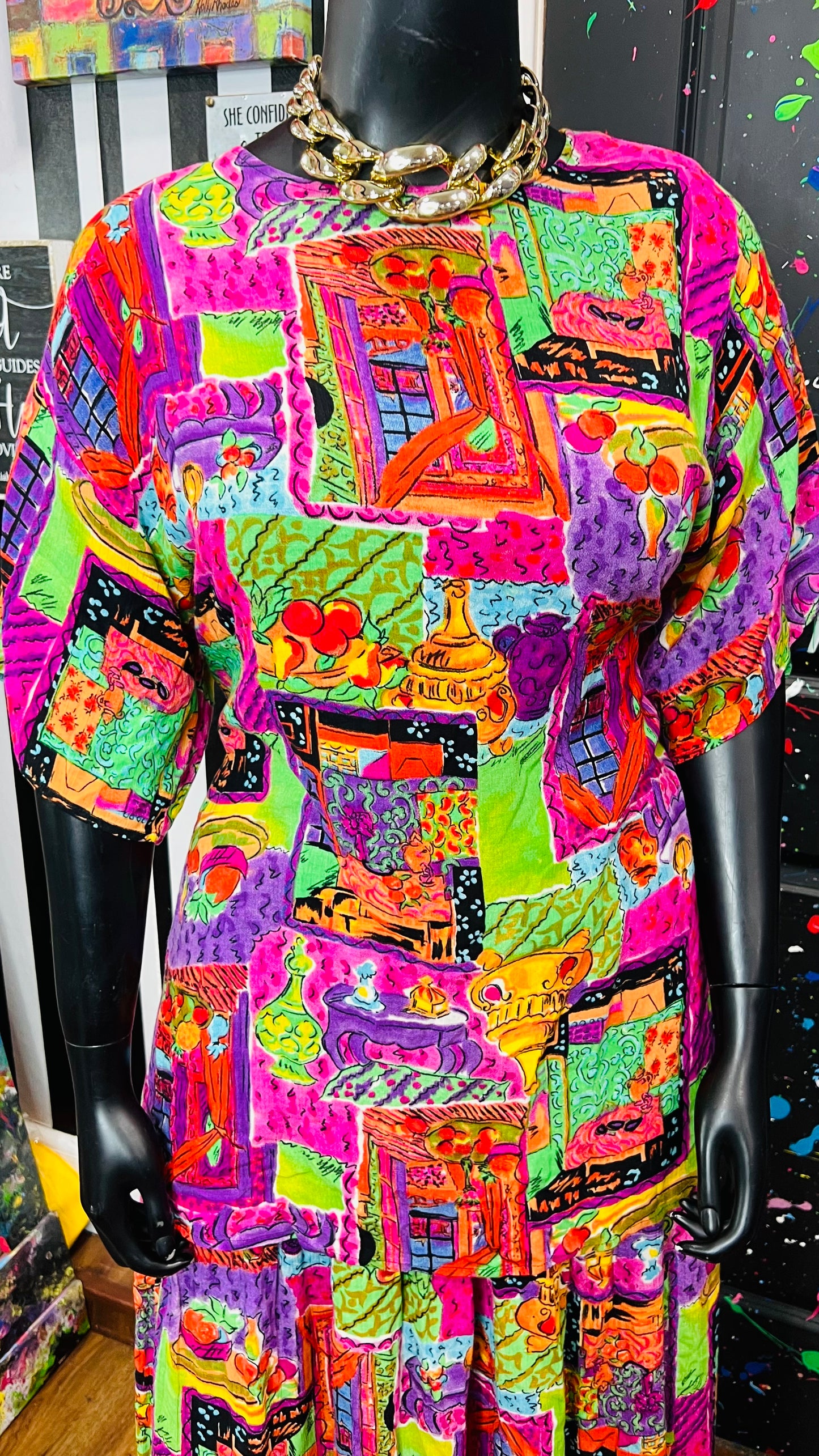 Vintage Rayon Carole Little Skirt Set (14) -Oversized *KC