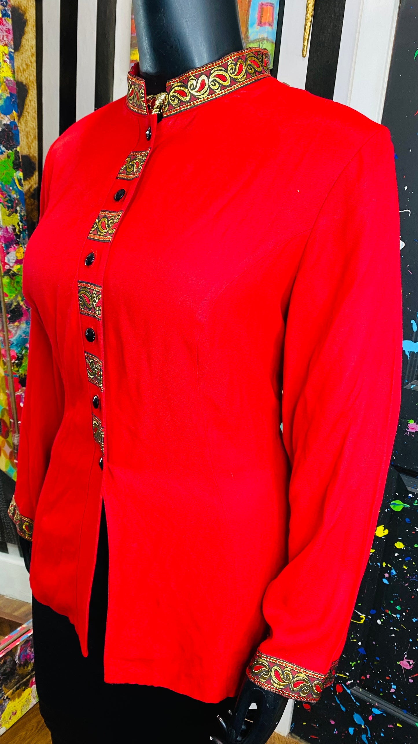 Vintage Red & Gold Long Sleeve Blouse (20)