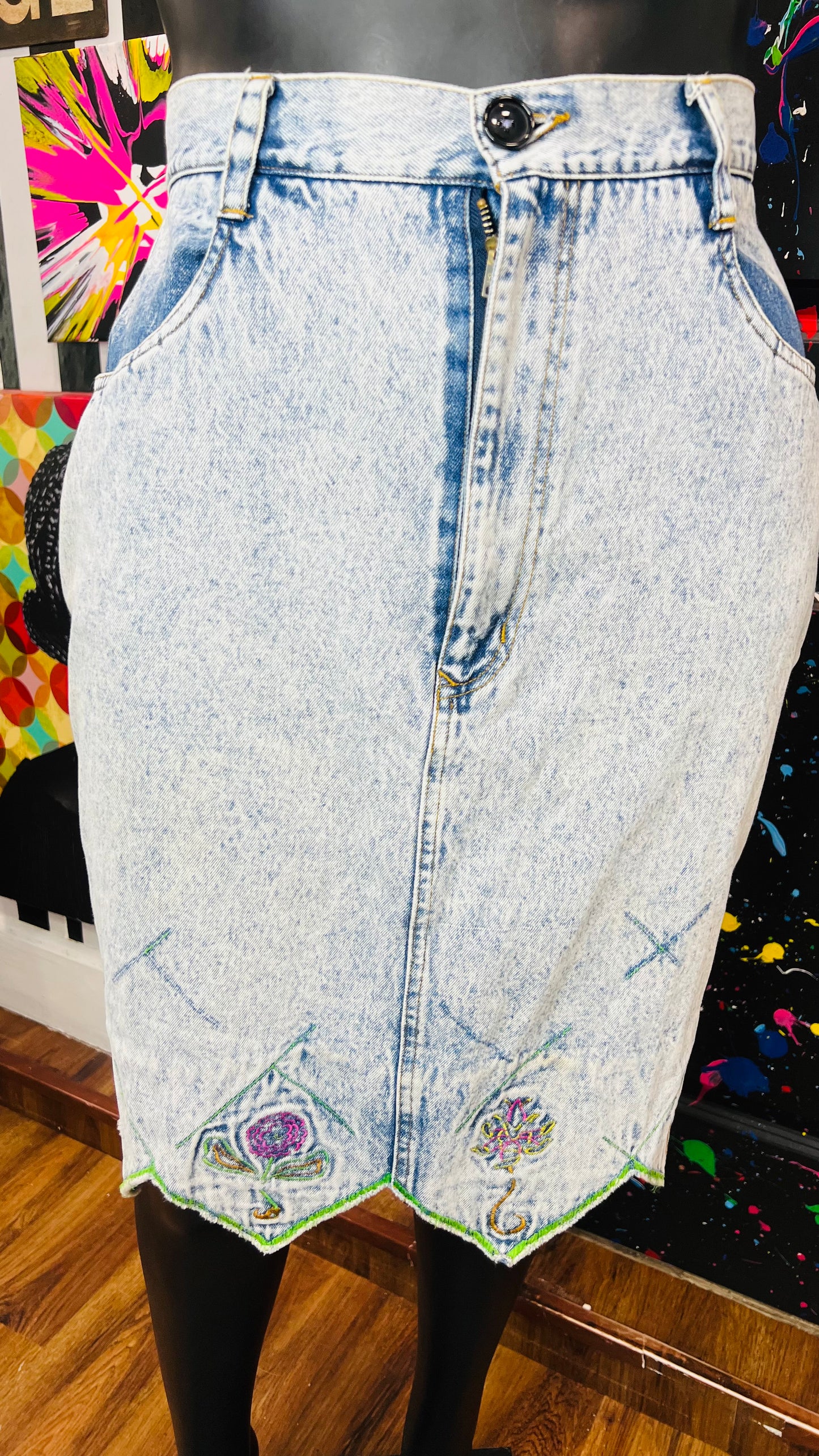 Vintage Denim Floral Skirt (18)