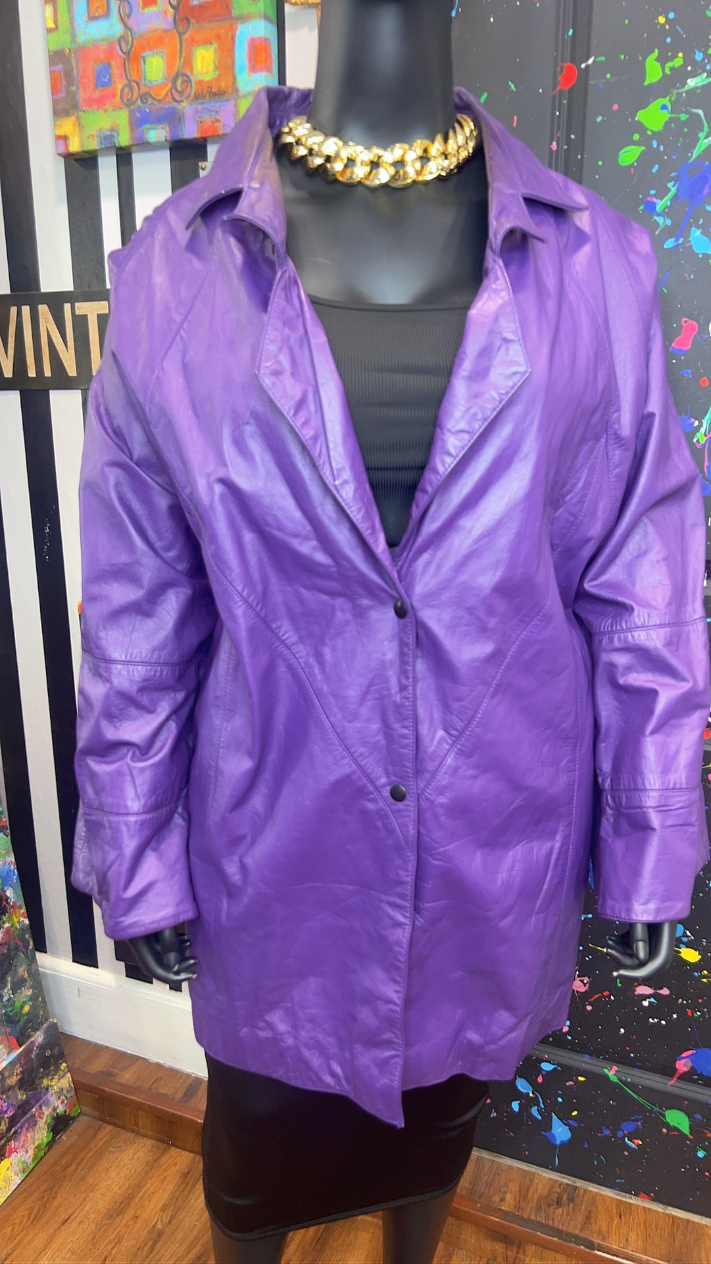 Vintage Genuine Leather Purple Coat (24)