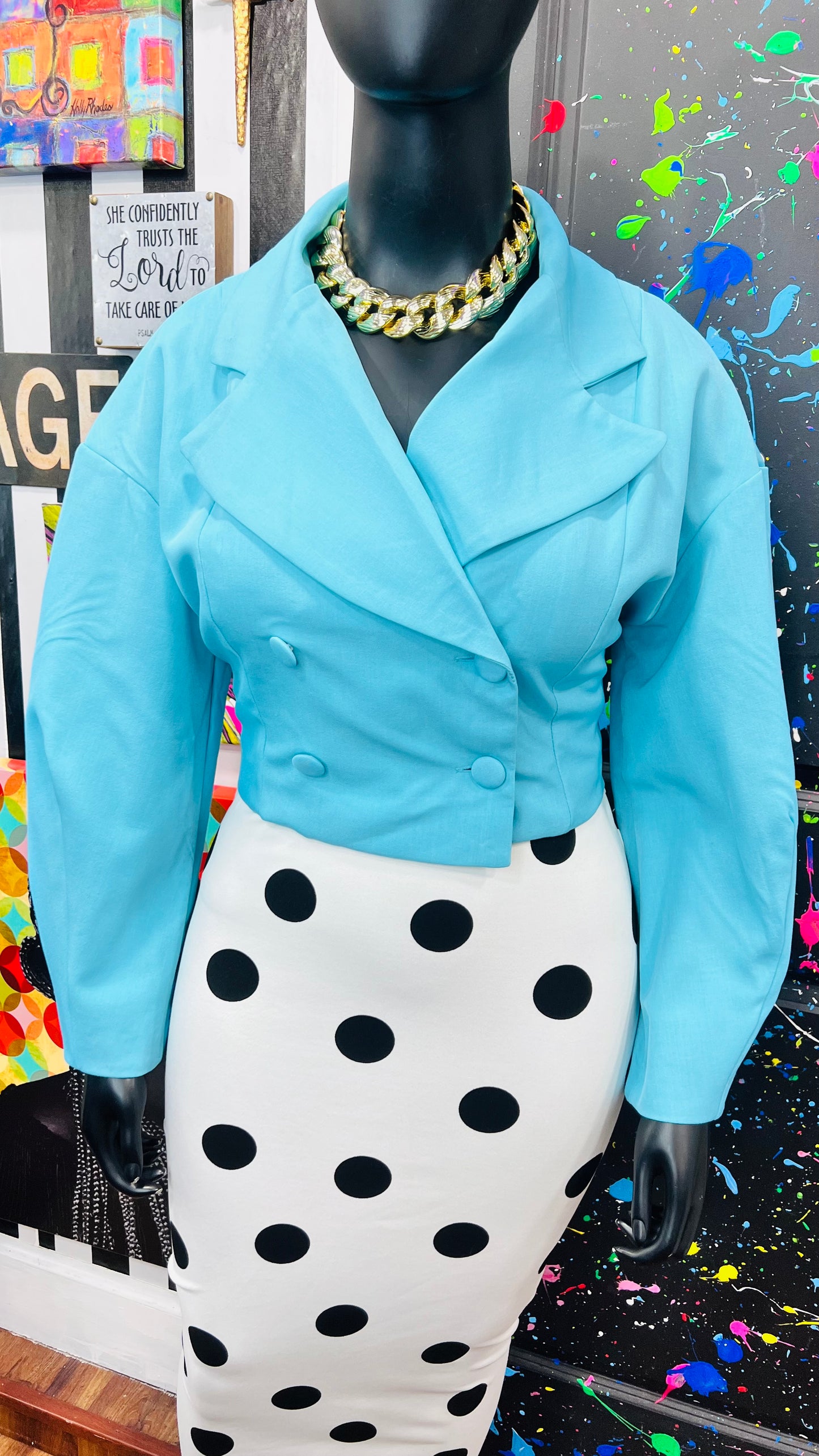 Vintage Inspired Puff Sleeves Cropped Blazer (16)