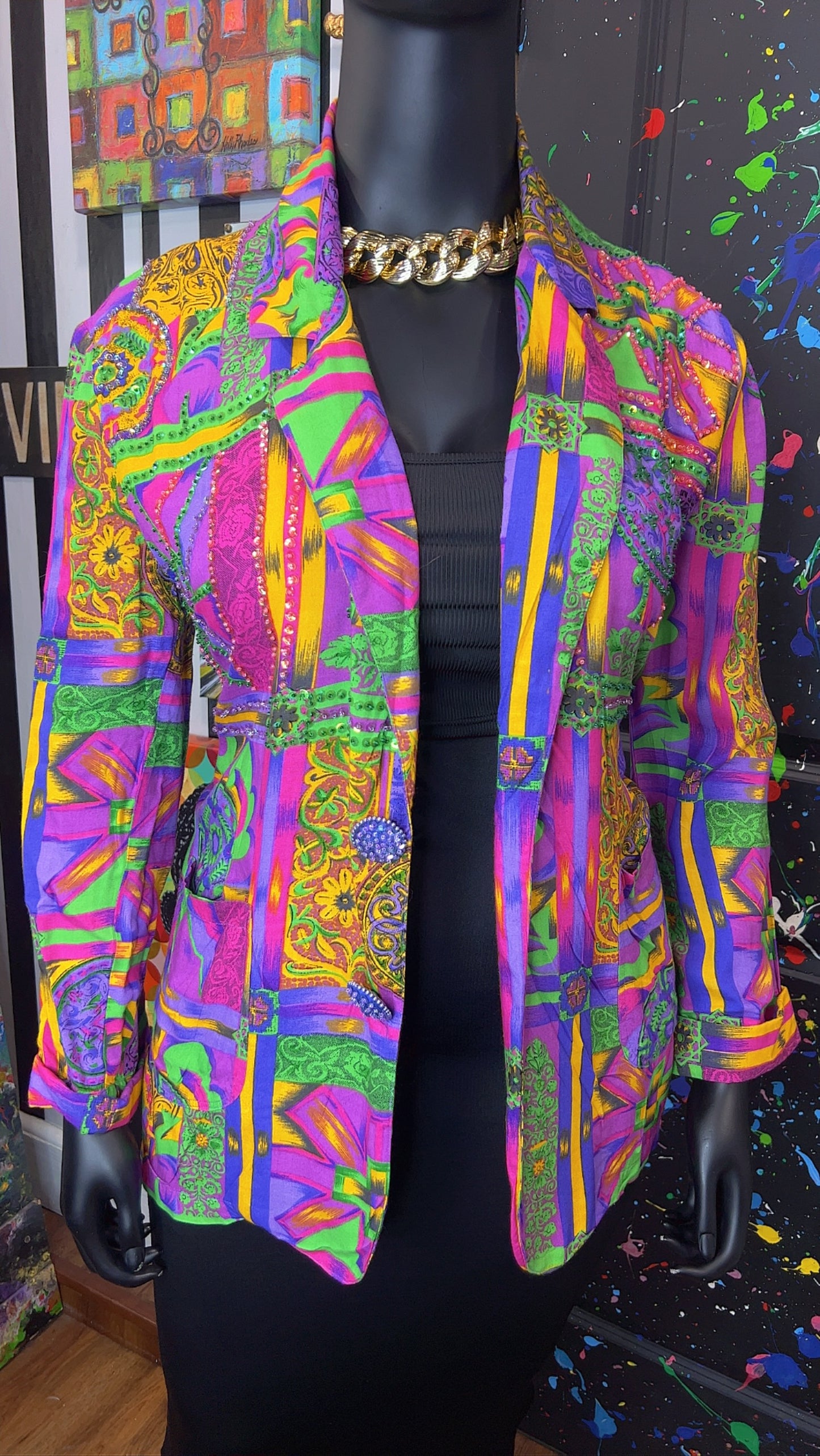 Vintage Abstract & Sequin Rayon Blazer (18)