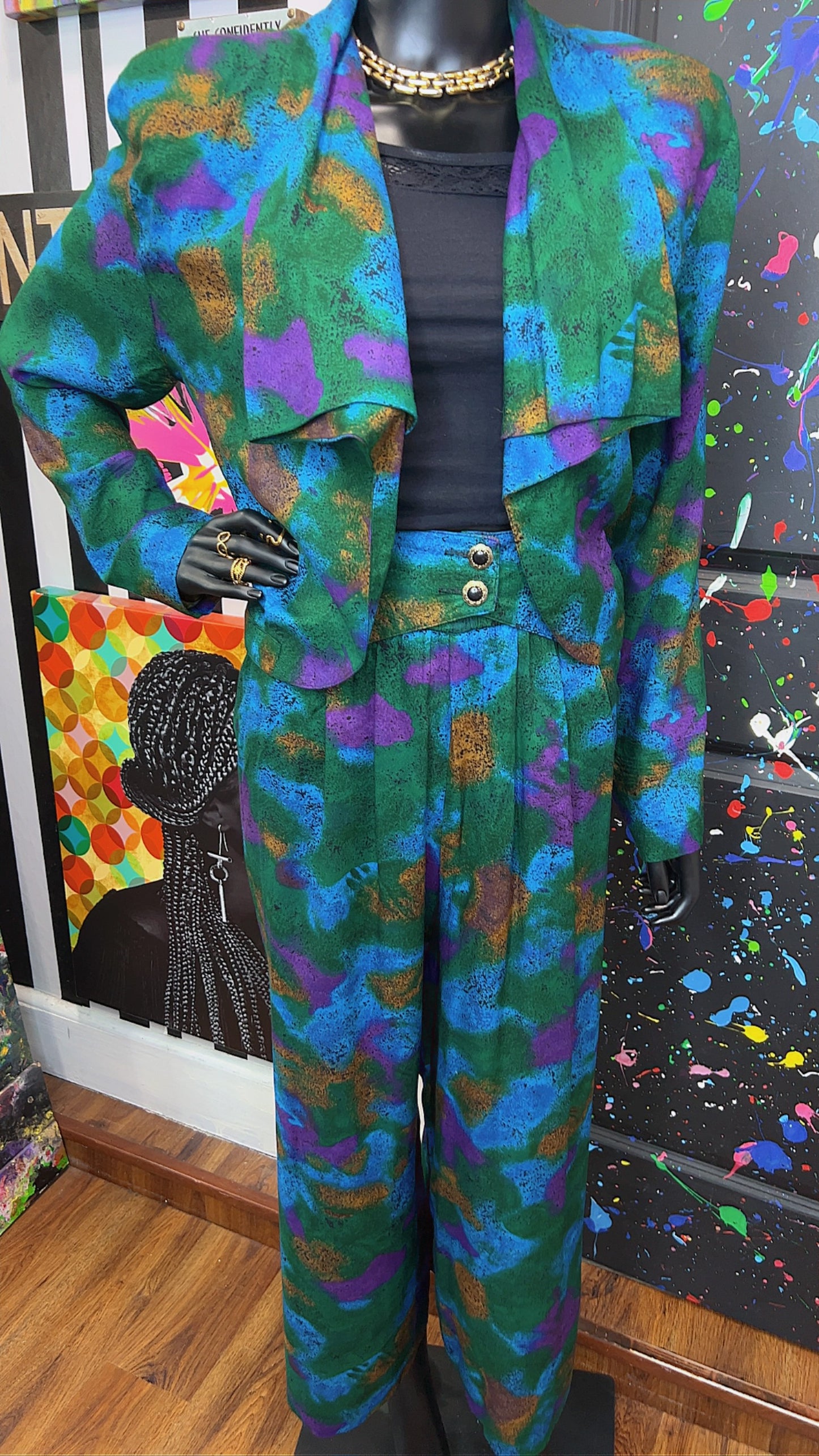 Vintage Abstract Rayon Pants Set (14)