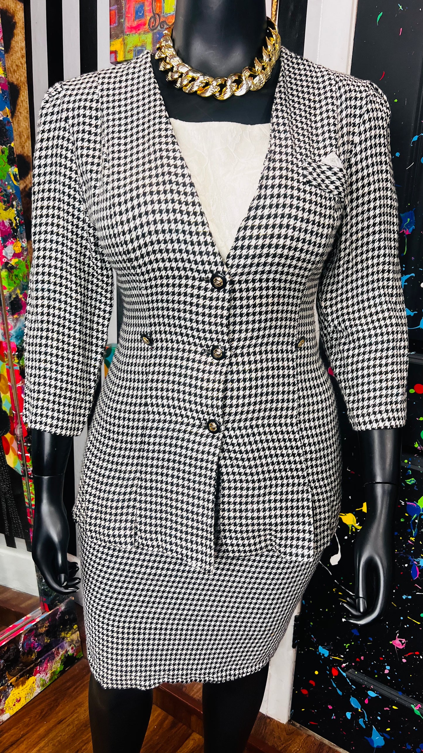 Vintage Sparkle & Lace Houndstooth Skirt Suit (18)