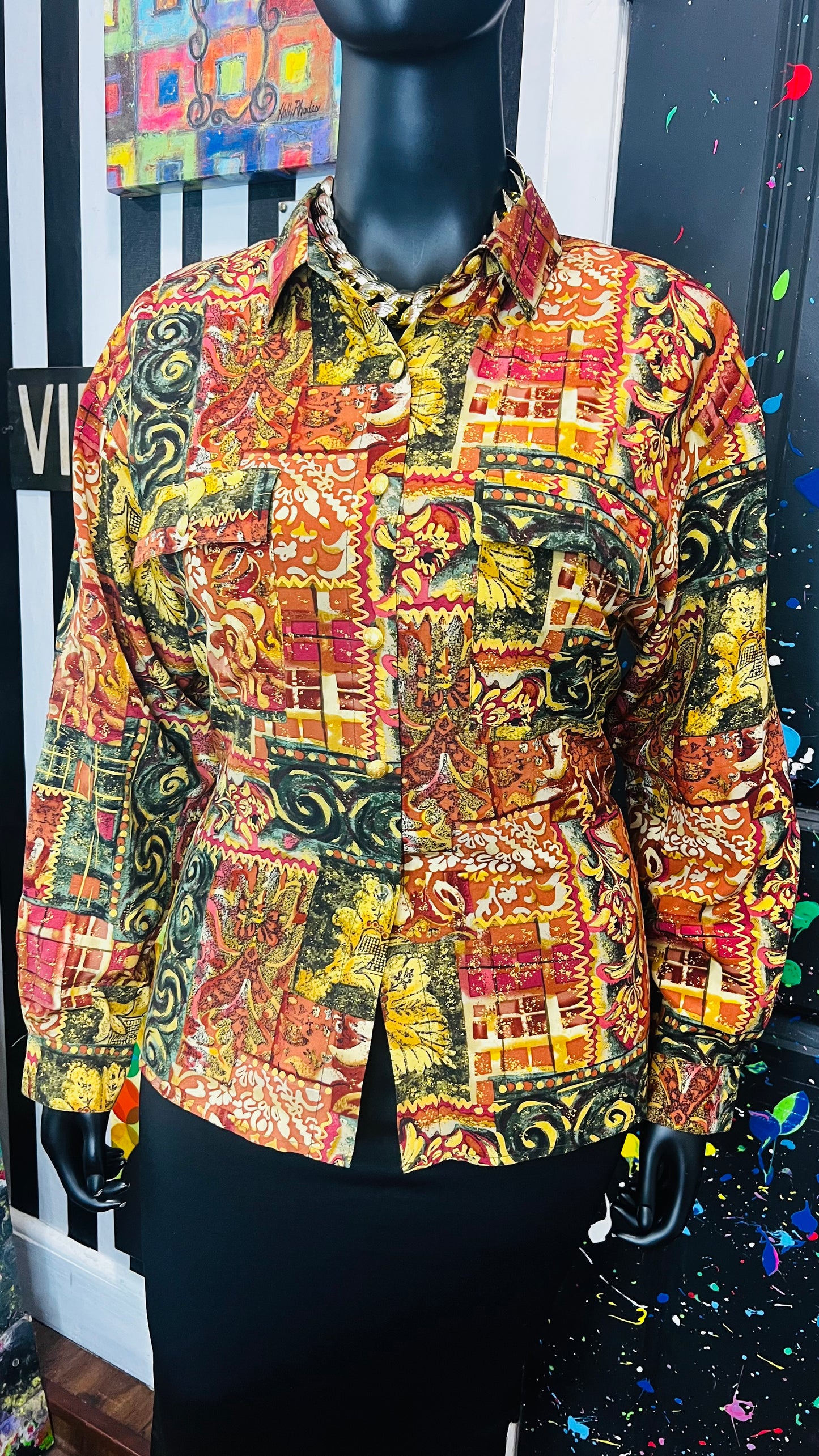 Vintage 100% Silk Abstract Blouse (14)