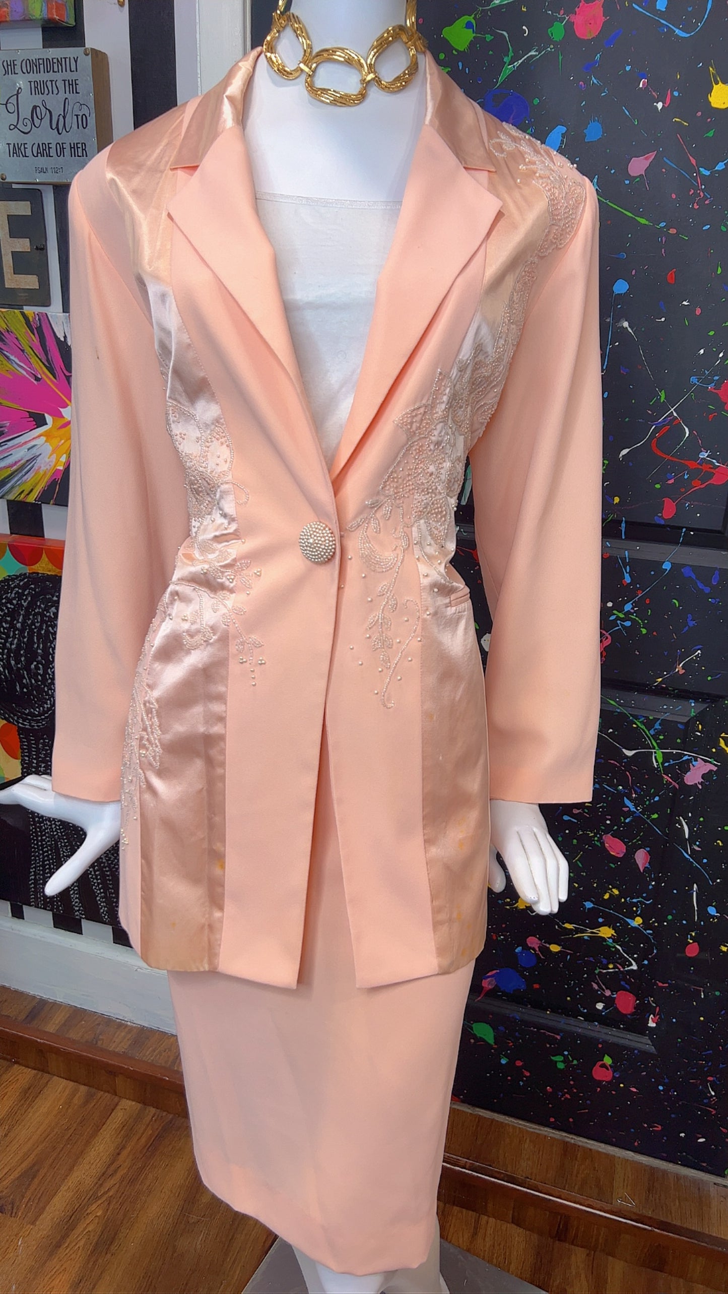 Vintage Salmon Pink Skirt Suit (14)