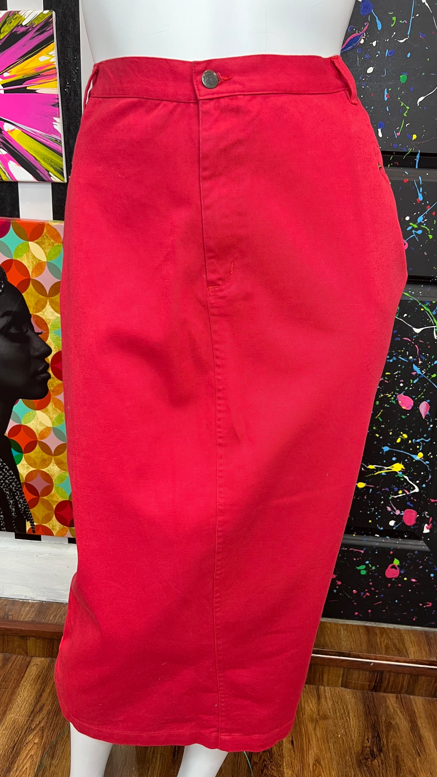 Vintage Red Denim Skirt (26W)