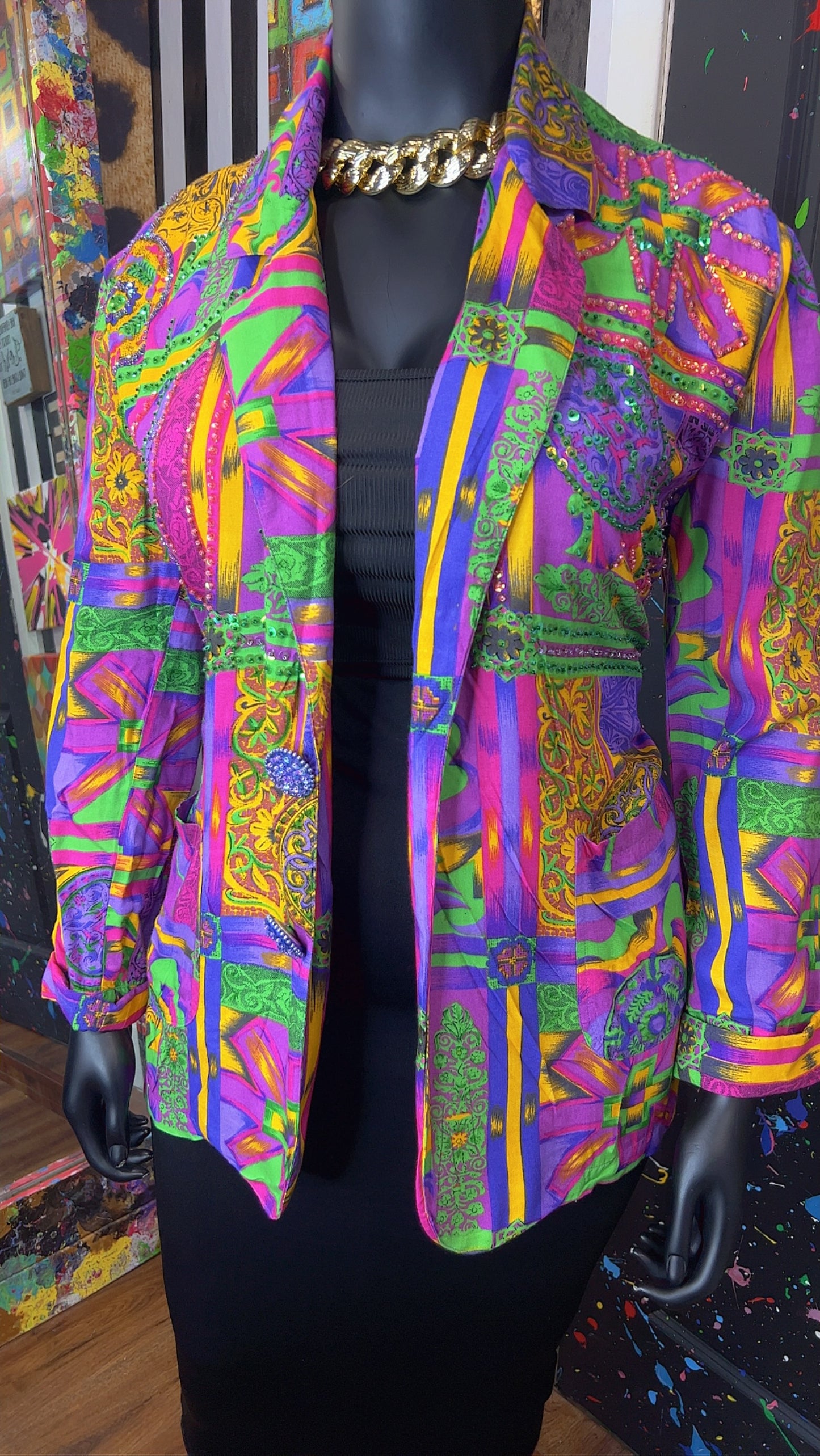 Vintage Abstract & Sequin Rayon Blazer (18)