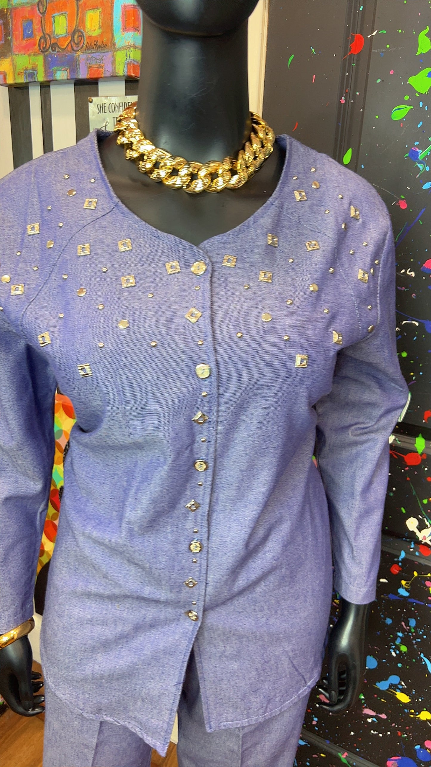 Vintage Denim Studded Pants Set (16)